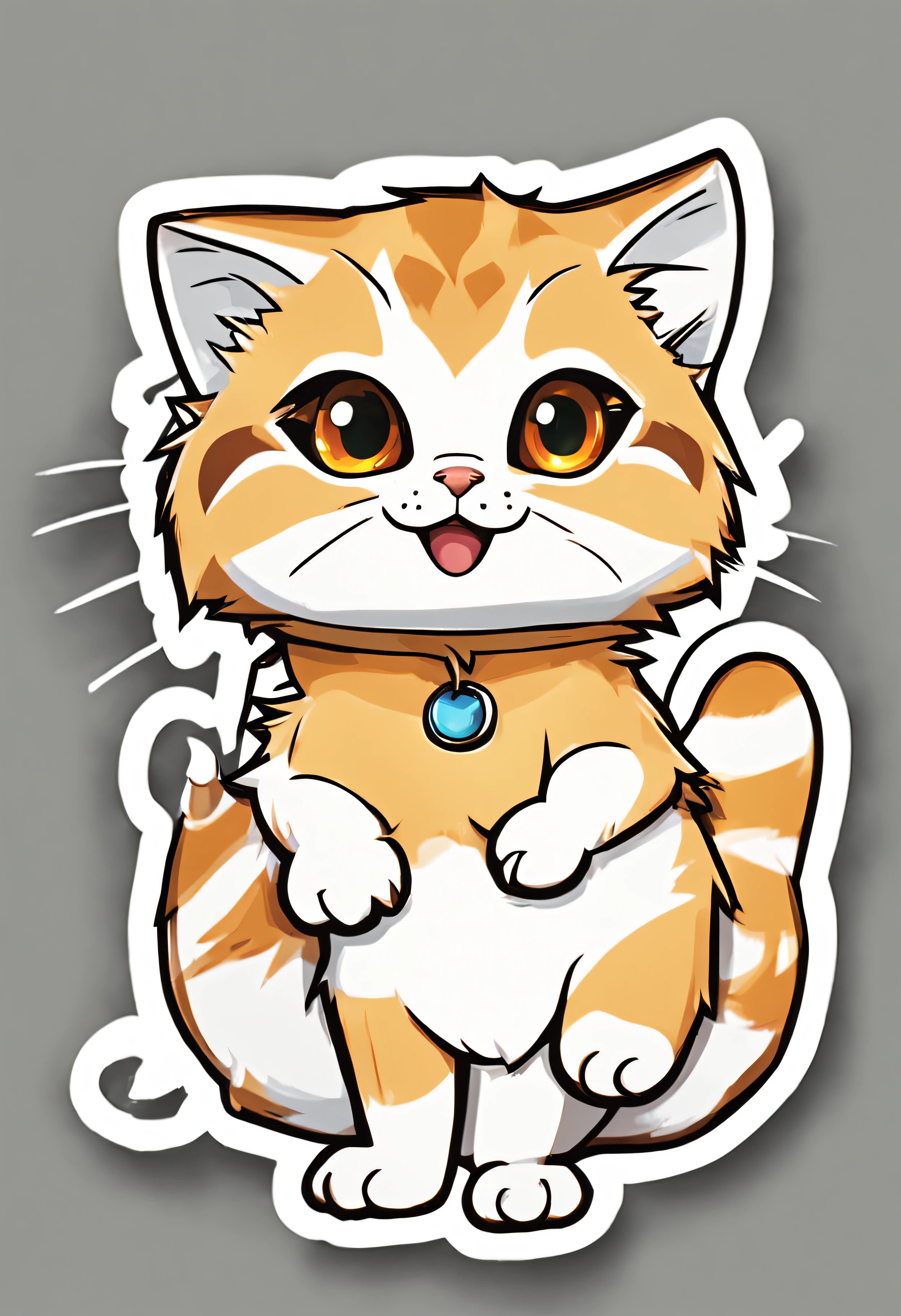 British shortsand cat cartoon sticker with white border., Thickness 2 cm., kawaii, His eyes sparkled.., A cheerful smile, Orange mixed with white, 1 x, high-detail, 4MMD, 10