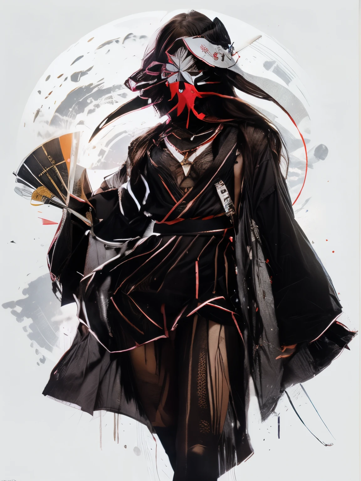 themoon、Rabbit mask、komono、katana swordolding fan、Cross your feet