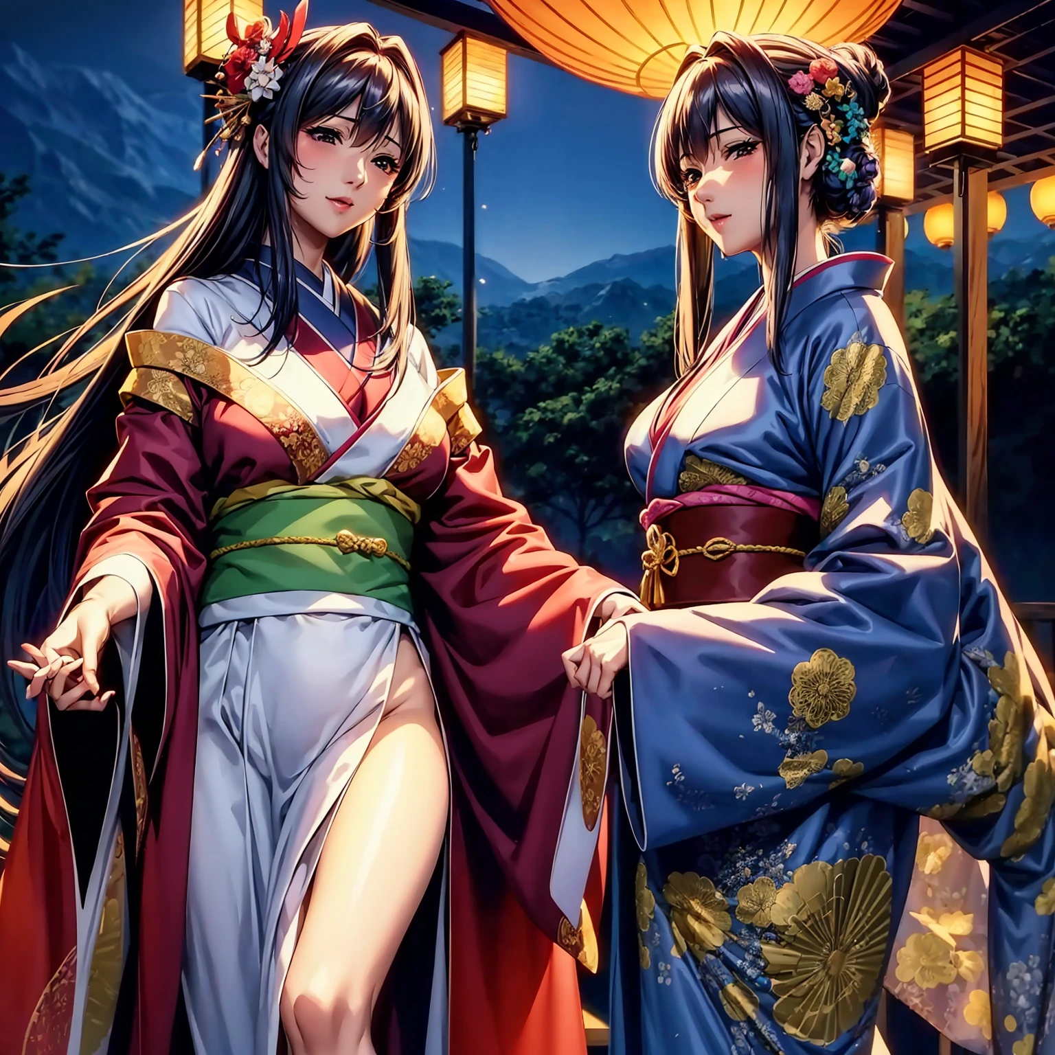 (((Highest quality、masterpiece、Very high resolution、Highly detailed images))),Beauty Painting,(A woman of perfect and ultimate beauty:18-year-old, Beautiful body:Slender and beautiful breasts、Beautiful Face:smile、Beautiful Hair:Colored)、(Best skin and hair texture)、((Beautiful Japanese Kimono:Floral:Exposed shoulders:Her bra and panties are visible through the gaps in her kimono.)),Japanese Castle:castle tower,Amazing night sky,Natural light,Beautiful views,Beautiful colors,Beautiful posture,The wind is blowing:Kimono sleeves flutter:Flowing Hair、Realistic skin and body textures:1.5、Realistic breast texture:1.5、(Beautiful posture:1.5)、Model pose、Sculpture Pose、Photo engraving、photo shoot、Overall image、Accurate Images、Accurate anatomy、Perfect Image,Beautiful images,(Best Shot,RAW Photos:1.2)
