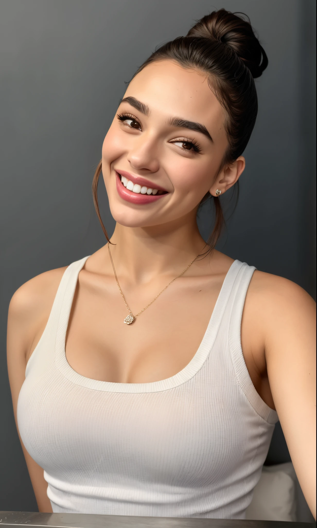 um close de uma mulher com uma blusa branca sorrindo, Retrato Sophie Mudd, Madison Beer Girl Retrato, Cerveja Madison, Poarch bonito, bonito e sorridente, ela tem dentes brancos perfeitos, foto da beleza gal gadot, Kailee Mandel, Violeta Myers, she is smiling and excited, She is grinning, Dua Lipa, sorriso perfeito, Covinhas