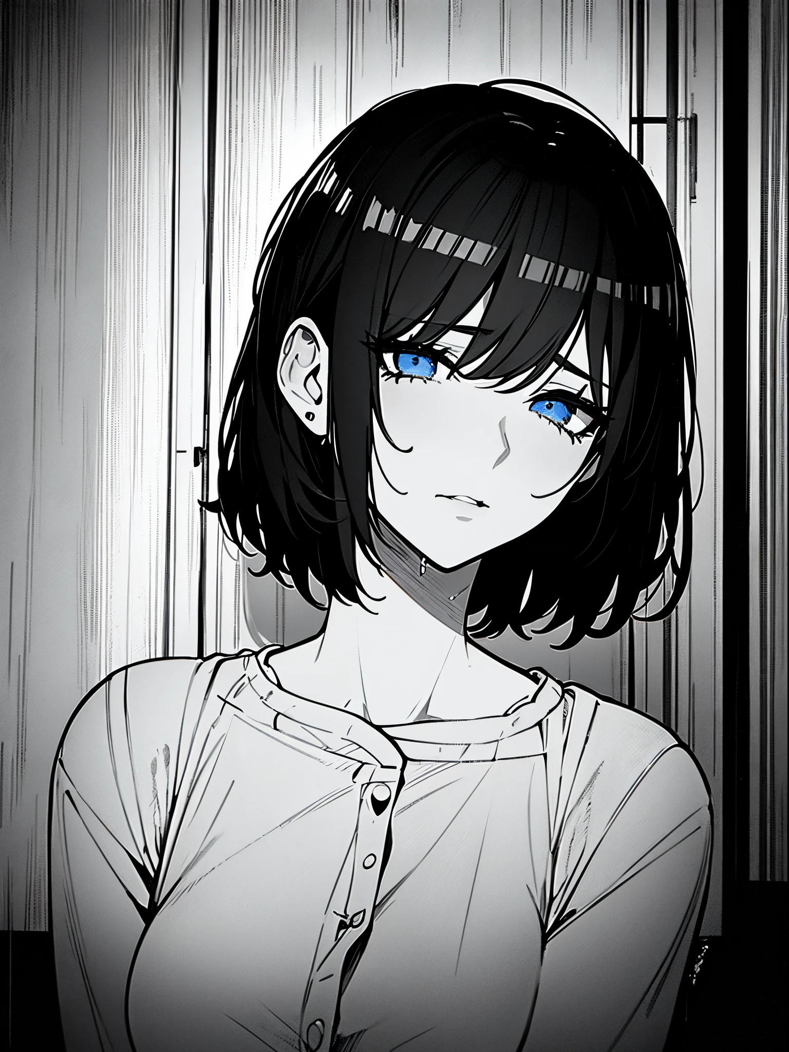 detailed eyes, beautiful detailed lips, soft lighting, dark and moody atmosphere, black short hair, black lash under the eye ,emotional connection between the boy and the girl, intimate conversation, vintage aesthetic, longing expression, nostalgic vibes, rainy day, wet streets, melancholic ambiance, setting, deep emotions, subtle gestures, genuine connection, quiet moment, emotional storytelling, dramatic composition, film noir style, heartbreak, unspoken words, hidden feelings, whispered secrets.