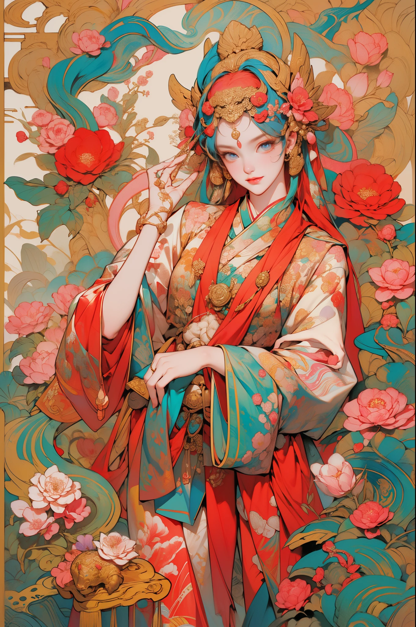 (tmasterpiece,quality,Best quality at best,offcial art,Beauty and aesthetics:1.2),(1 sister:1.3),The content very detailed,(s fractal art:1.1),(One color:1.1)(blooming flower:1.3),Most detailed,( tangled:1.2), (dynamicposes), (abstract backgrounds:1.3), (Chinese traditional fabric:1.2), (Glowing and radiant skin), (Lots of colors:1.4), ,(耳Nipple Ring:1.4),(Decorative painting:1.6,), Lighting,Ink painting and watercolor,ink,water ink,
