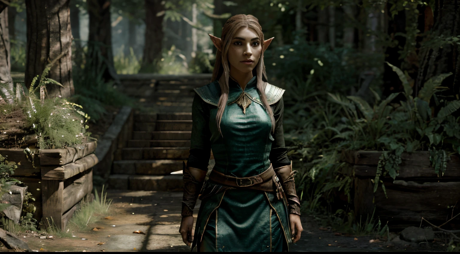 Girl magician Skyrim in the forest elf Skyrim art 3D realistically detailed in full growth