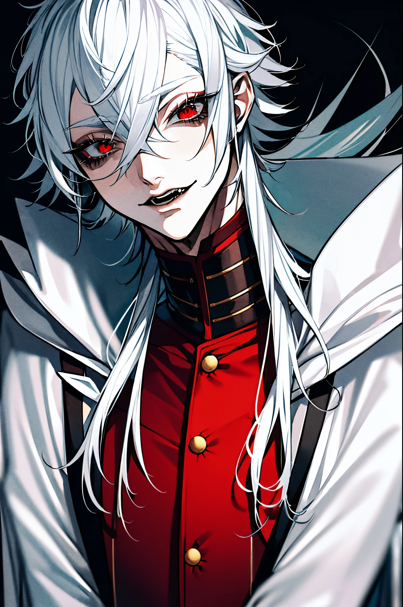 Masterpiece, best quality, high quality, ultra detailed, Kuzuha, Nijisanji, Vampire Photos, ​masterpiece, 4K works, man with white hair, Vampire Man, solo, ((Only 1 person)), Vampire costume, long eyelashes