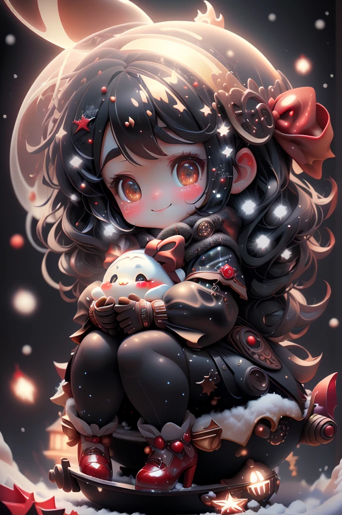 best qualtiy、masterpiece、hight resolution、tchibi、From Side, 1girl in、full bodyesbian、dynamicposes、Santa Claus Girl、santa claus、A smile、kawaii、snake eyes, kawaii eyes、round and large eyes、a purple eye、tongue、Stick out the tongue、I have my mouth wide open、You can see the inside of the mouth、teak、lip、Santa Clothes、Santa hat with rabbit ears、Colossal tits、cleavage of the breast、micromini skirt、heart mark、