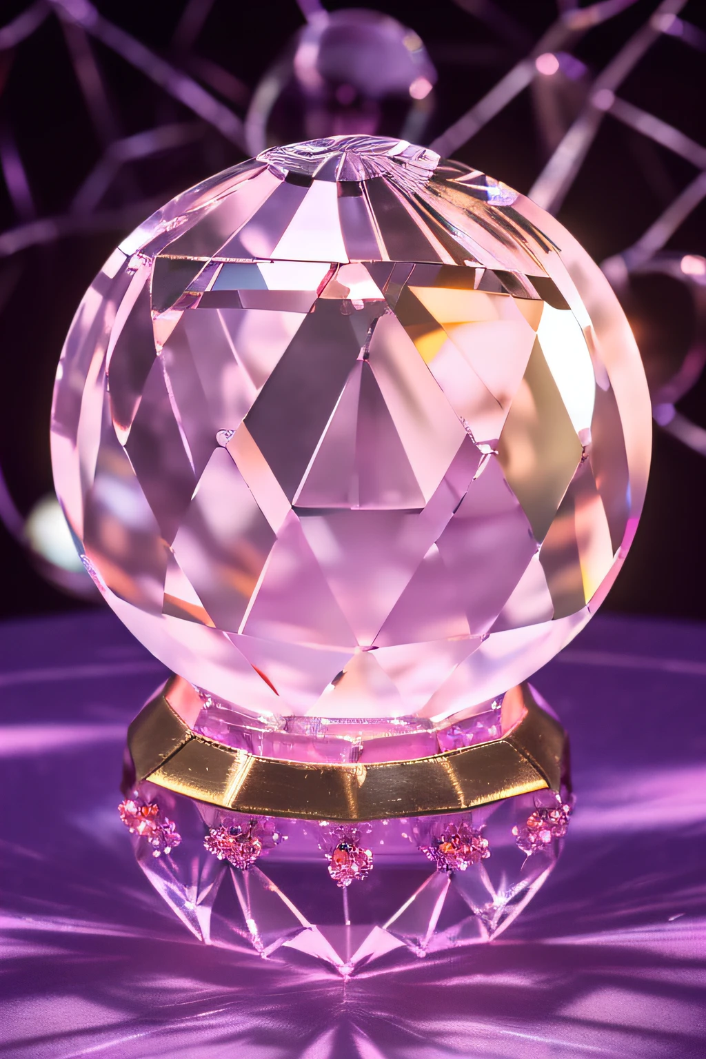 16K High Resolution、(Single crystal ball with pedestal on table:1.5)、(Fantastic background、pink backlight:1.3) 、(Transparent crystal、:1.5)