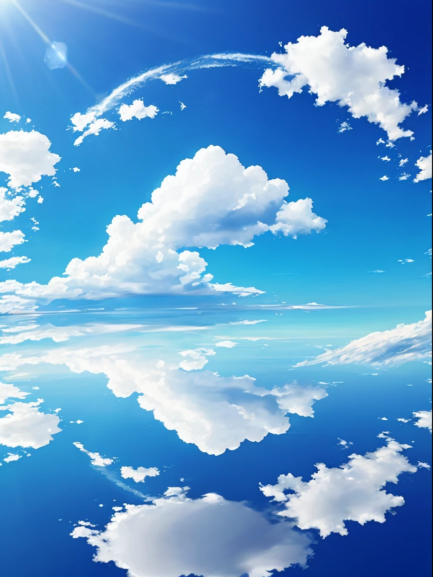 light ,Flowing clouds , landscapes , Sparkling blue sky , Transparency, Skysky ,scenery reflected on the round horizon , vibrant light