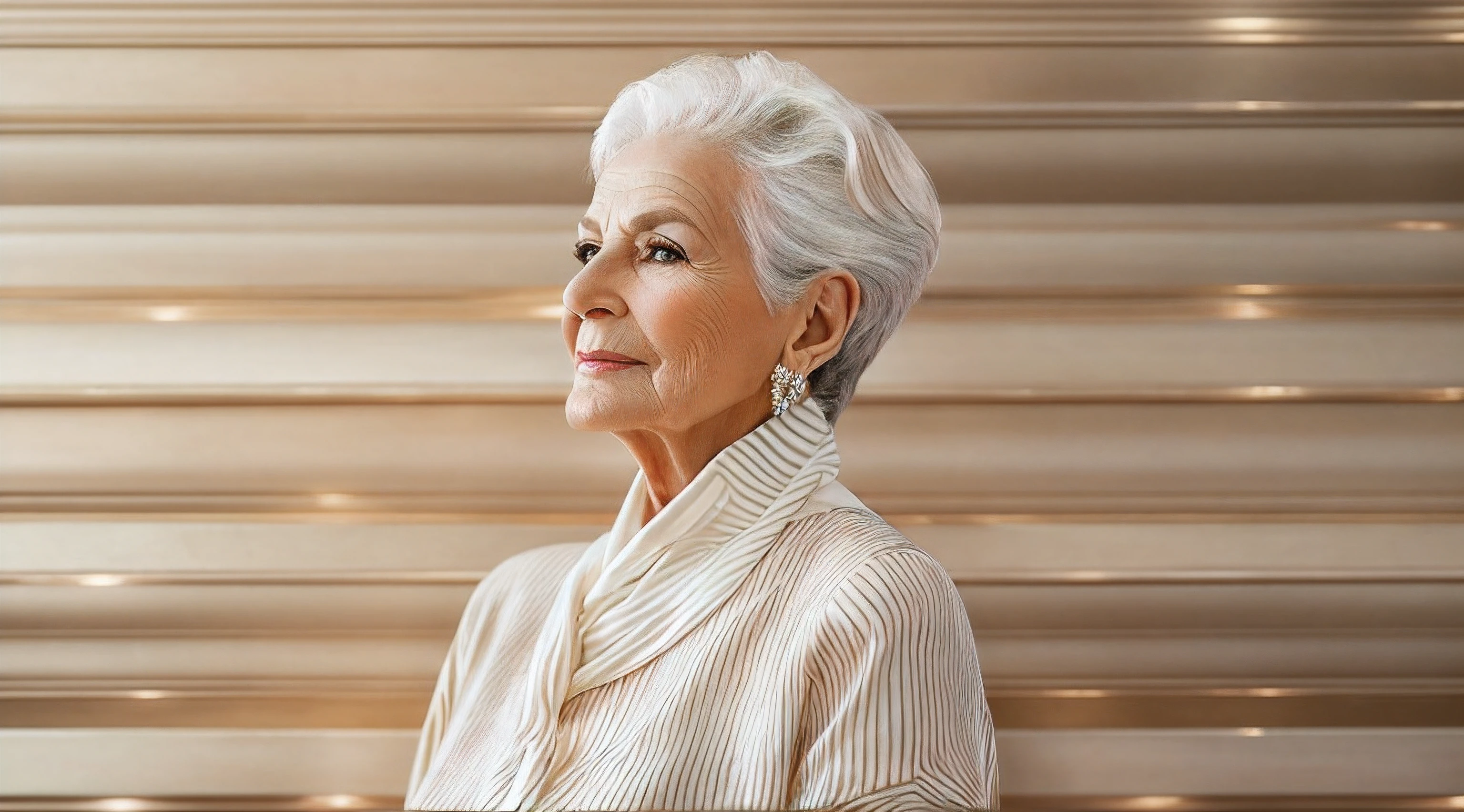 {{A stunning and elegant portrait of a beautiful and sophisticated 70 year old woman}}. This image shows the timeless beauty and sophistication of age.. The woman will exude confidence, RESPLANDOR, and wisdom. Your traits will reflect a life well lived., with every line and wrinkle telling a story. The lighting will be soft and flattering, acentuando su belleza natural y realzando su elegancia. The setting can be a tastefully decorated environment or a backdrop that complements your refined aura.. The level of detail will be meticulous, Capturando la gracia y el encanto que vienen con la edad. The goal is to create a visually captivating portrait that celebrates the beauty and elegance of a 70-year-old woman... --auto