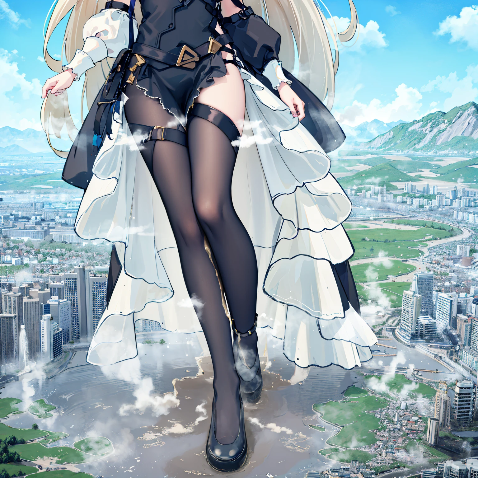 NSFW，​​{A giantess}，{1girll}，{are standing}，{urine discharge}​​，{Strongly acidic urine}，​​clouds， looking over city， mountain ranges， tmasterpiece, Best quality at best, The content  very detailed,tmasterpiece,Best quality at best,offcial art,Extremely detailed CG-8k wallpaper，{{{A giantess}}}，Huge girl，1 girl，modern miniature city，，{corrosive urine}，{corroded building}，corroded ground，Urine pits，no shoe，{Nero}，face flushed，comfortable expressions，，urine，Nourishes urine，Urine eruption，Urine gives off steam，{Standing on a modern miniature city}，The city  full of urine