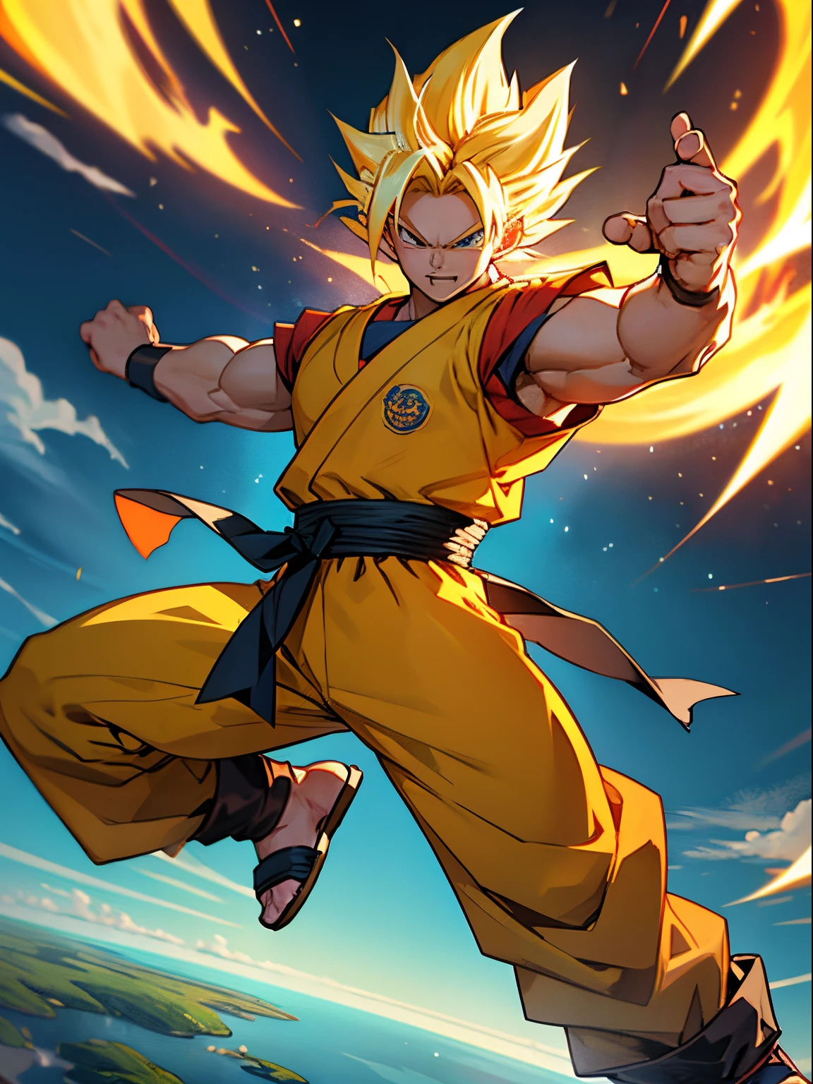 Tác phẩm nghệ thuật thực tế nhân vật Gohan, super saiyan, phong cách hình ảnh thực tế đầy đủ màu sắc, phong cách thực tế, jesus christ go super saiyan, nhân vật dragonball.