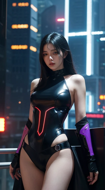 In the future cyberpunk world,Morgana majestic。Her body exudes a cold light,The patterns and lines on the body seem to be beating,Show her integration with high technology。
screen angle,Enhance the sense of space and dynamics。Intricate high-rise buildings and pipelines in the background,Neon lights and electronic screens flashing,Create a strong contrast between low-brow life and high-tech。
The overall tone dominated by cool colors,accent blue、purple and red pair,Create unique light and shadow effects。Details aspect,Morgana#39;Physical details and high-tech equipment are carefully depicted,Presenting a high sense of futurism and science fiction。
Through the combination of abstract elements and lines,The image creates a mysterious and powerful atmosphere,It’s like Morgana the ruler of this cyberpunk world,Demonstrate her unique skills and strength。