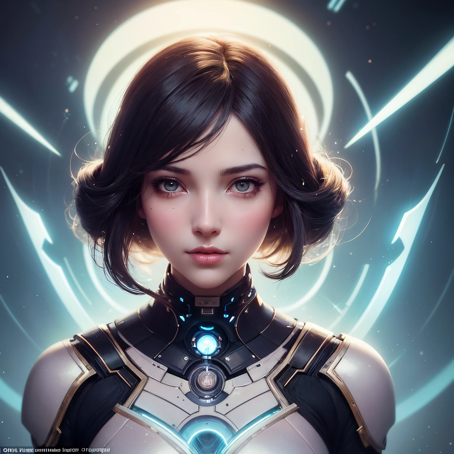 Beautiful portrait of an AI assistant feminine avatar, retro-futuristic digital illustration by Greg Rutkowski and Thomas Kinkade, innocent expression, neural graphic elements incorporated in minimalist design, soft Radiant light, delicate details, sharp focus, intricate, highly detailed