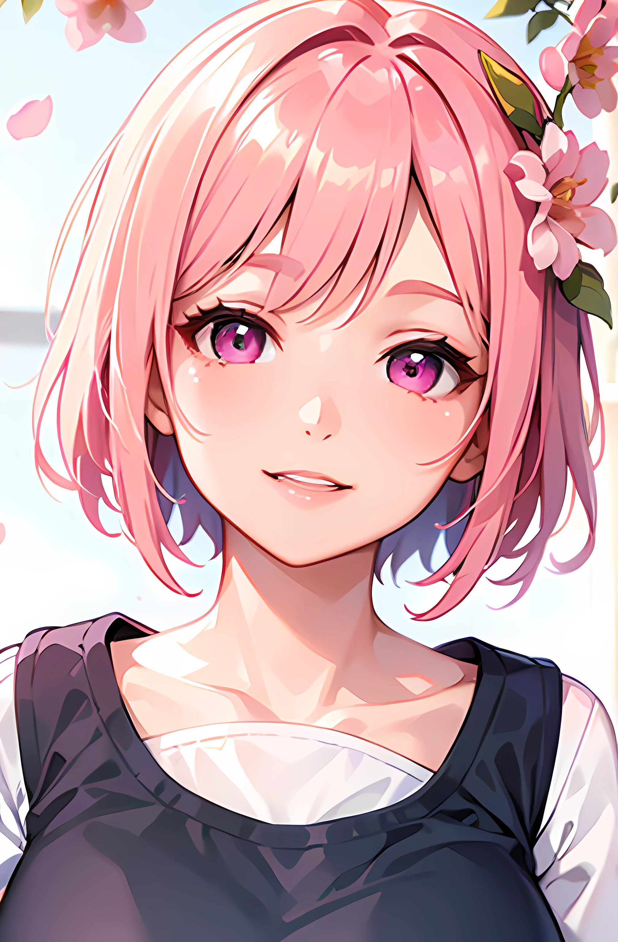 (best quality,4k,highres,masterpiece:1.2),ultra-detailed,realistic,photorealistic:1.37,portraits,pink-haired girl with short pink hair and pink eyes,dressed in a traditional seifuku outfit,smiling with a happy face,celebrating her birthday,looking directly at the viewer,standing in a flower garden,showcasing her full body and surrounded by vibrant flowers,illuminated by the soft glow of the sunlight,pinkish color tones and vivid colors creating a cheerful atmosphere.