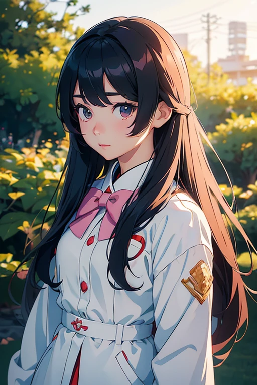 there is a woman with long hair wearing a white jacket and a bow tie, korean girl, realistic young anime girl, chinese girl, anime girl in real life, anime girl with long hair, white hime cut hairstyle, cute natural anime face, realistic anime 3 d style, beautiful anime girl, with cute - fine - face, beautiful anime portrait, beautiful south korean woman