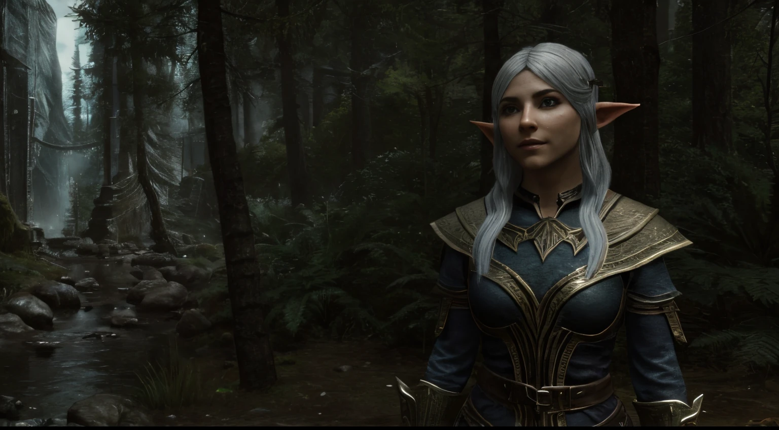 Girl magician Skyrim in the forest elf Skyrim art 3D realistically detailed in full growth