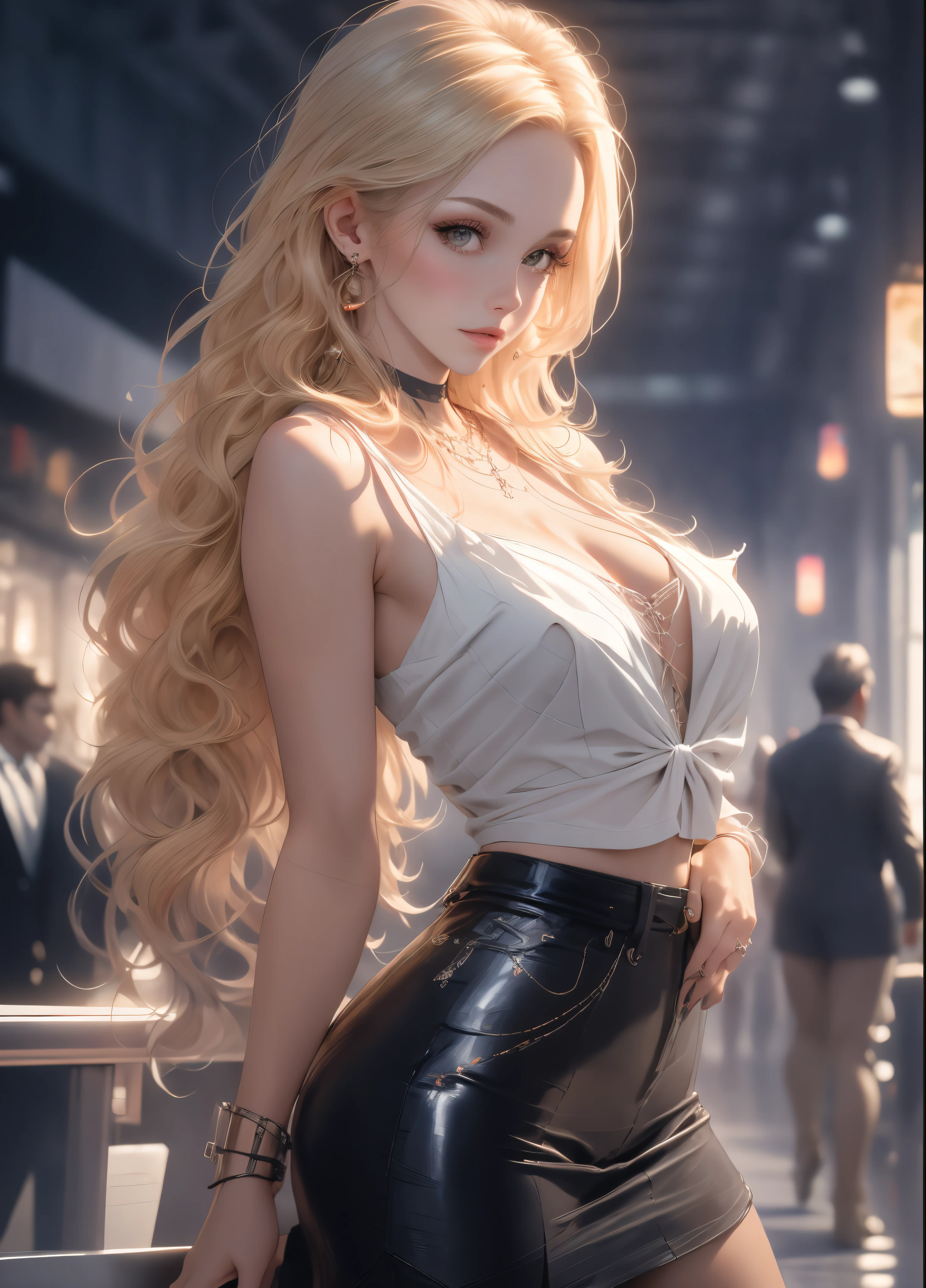 master part, Qualidade Superior, 8k, pessoa real, Realistic, CG muito denso, pele brilhante, totalmente focado, radiante, beautiful british blonde girl, usando um top solto, design elegante, olhar hipnotizante,visual arrojado e majestoso, Antecedentes Inglaterra, Senhora bonita e elegante