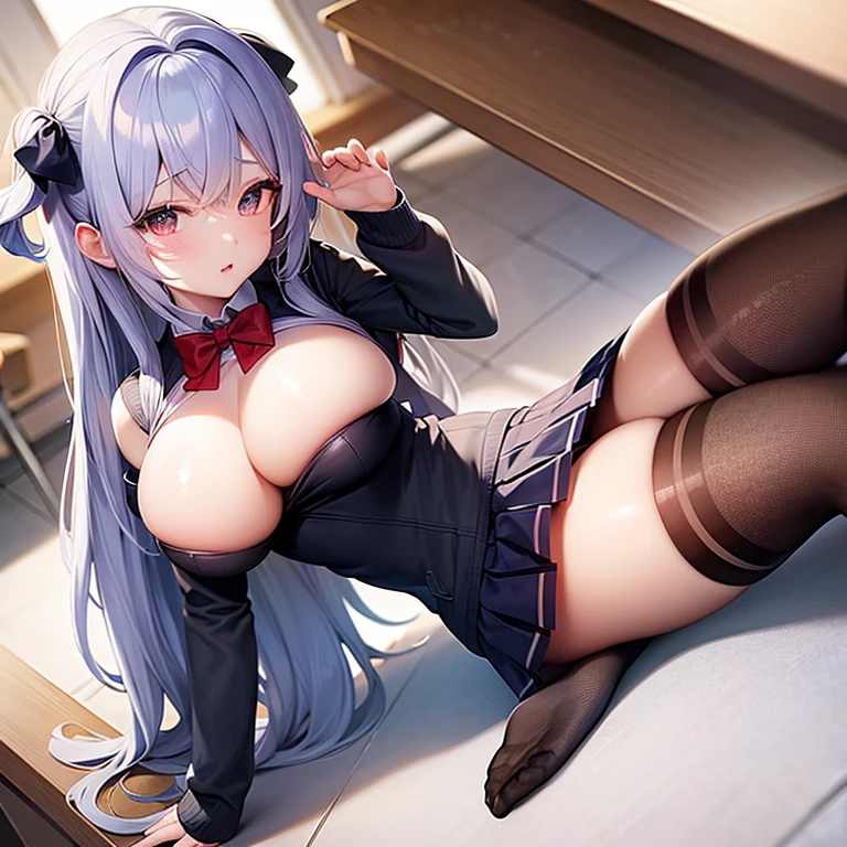 Thich thighs big boobs school anime 4girl in the class mini skirt school unıform beautiful in the class classmate fishnet stockings