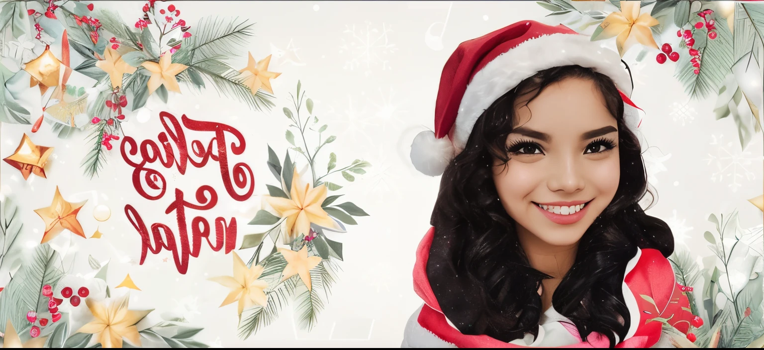 there is a woman wearing a Santa hat and scarf, 💋 💄 👠 👗, 🤬 🤮 💕 🎀, feito com photoshop, Fanart, desenhado com photoshop, Onze, usando roupas festivas, wearing a santa hat, Imagem promocional, wearing santa hat, album photo, Menina Onzea, in cartoon style, 1614572159
