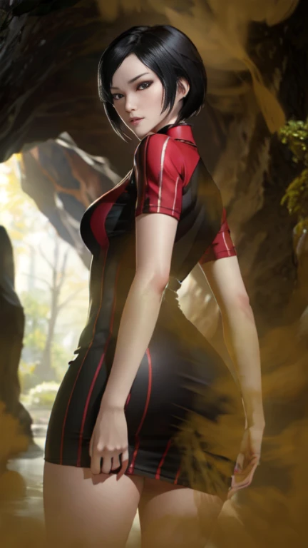 ((Ada wong)),((velocity)),Yellow smoke,Attacked by farts, (((Women farting))),(girl farting while stand),frowned,velocity,(a female secret agent), (wearing a red striped dress),(tighhighs),(standing facing the screen),(her butt facing the screen)) (short black hair),(Asian woman),(natural cave),(masterpiece:1.2、top-quality)、(the Extremely Detailed CG Unity 8K Wallpapers、ultra-detailliert、Best Shadows)、(细致背景)、(The best lighting、extremely delicate and beautiful)、depth of fields、1girl in、report、upward looking gaze、