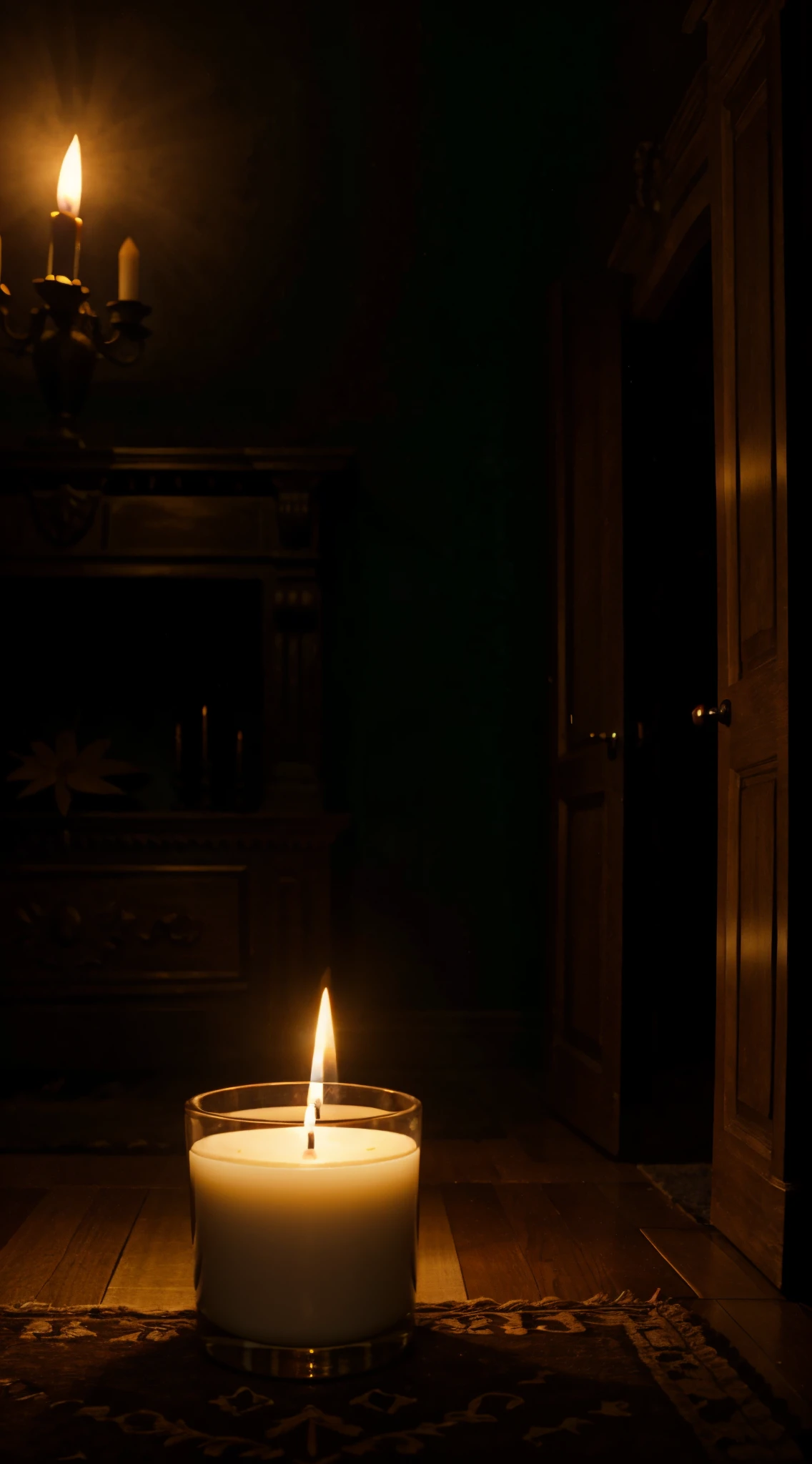 Candle flickering in left direction in a dark mansion