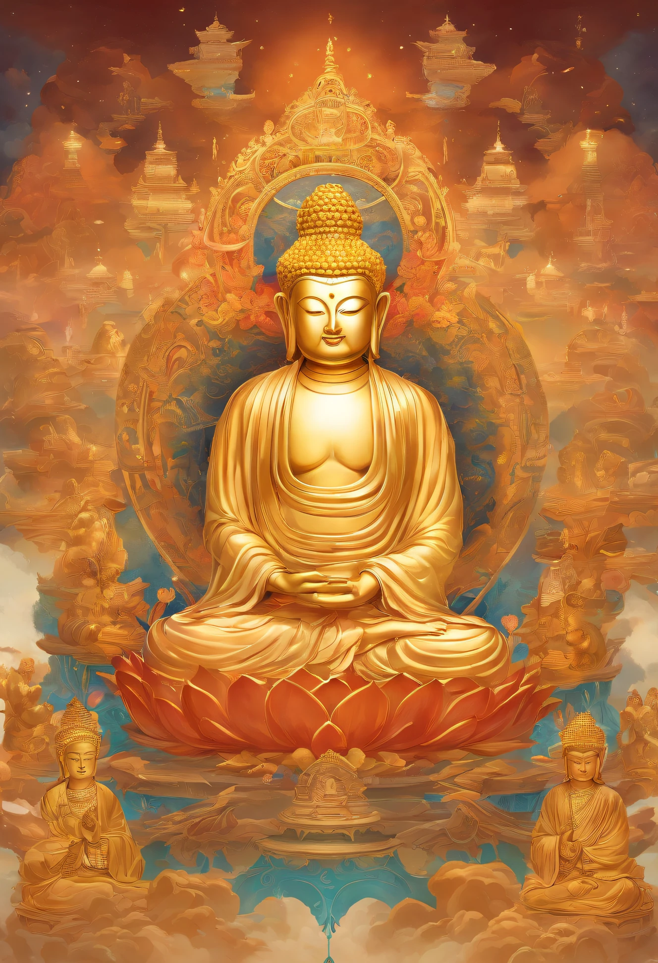 108 golden Buddhas，grandma#39;s world，There  a swastika symbol on the Buddha statue#39;boobgasm