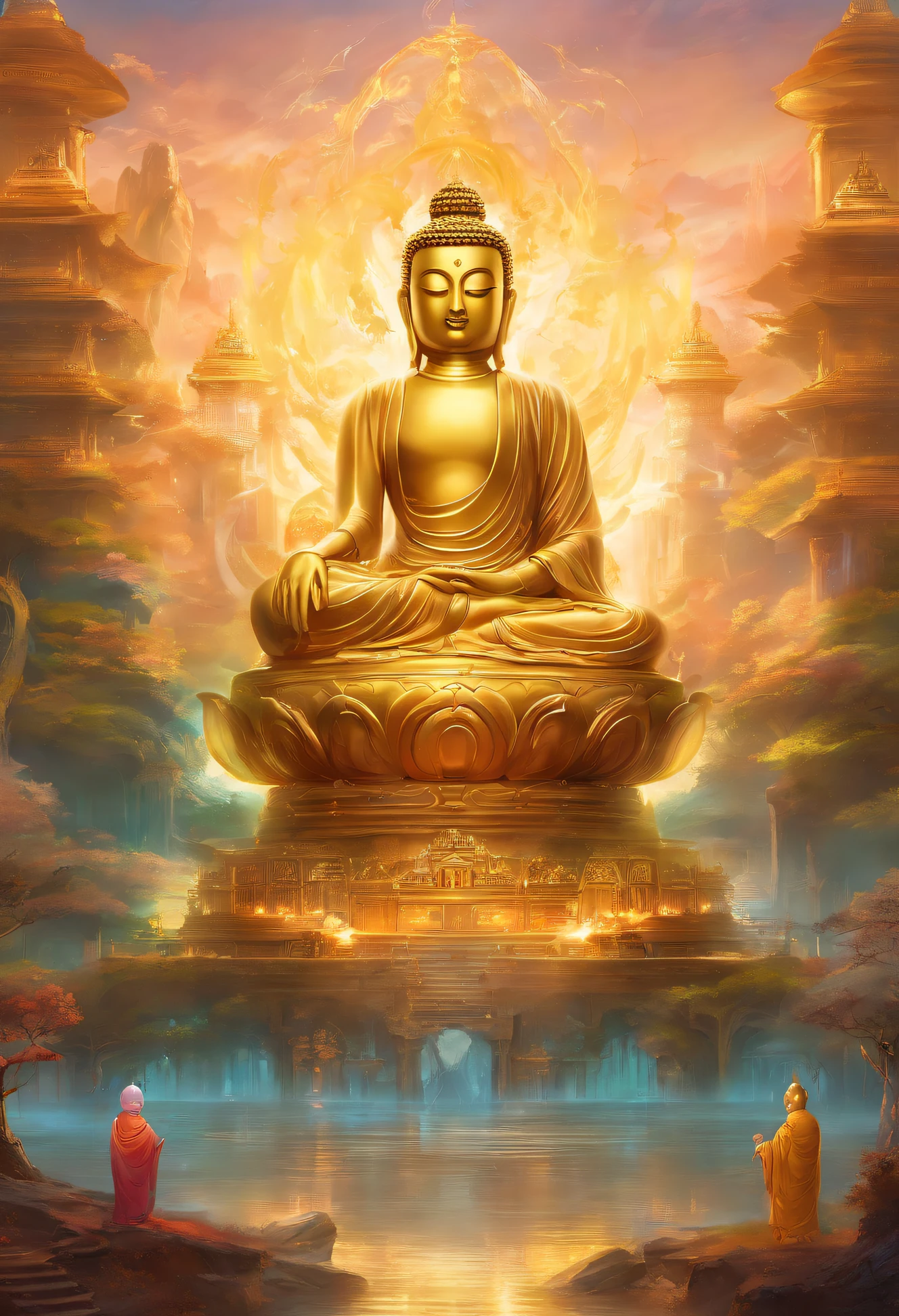 108 golden Buddhas，grandma#39;s world，There  a swastika symbol on the Buddha statue#39;boobgasm