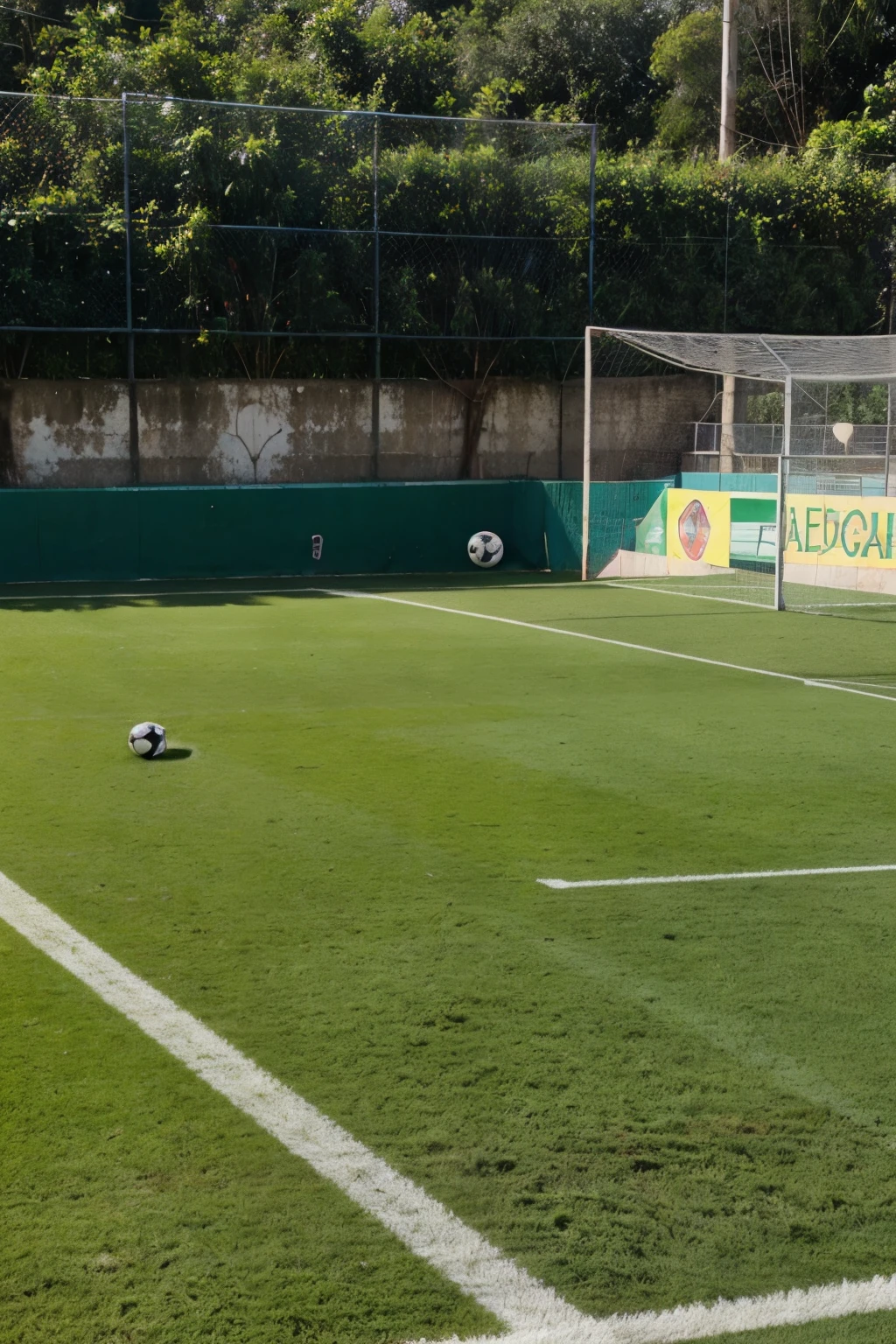 photo of a Brazilian football field with emphasis on the ball near the goal
