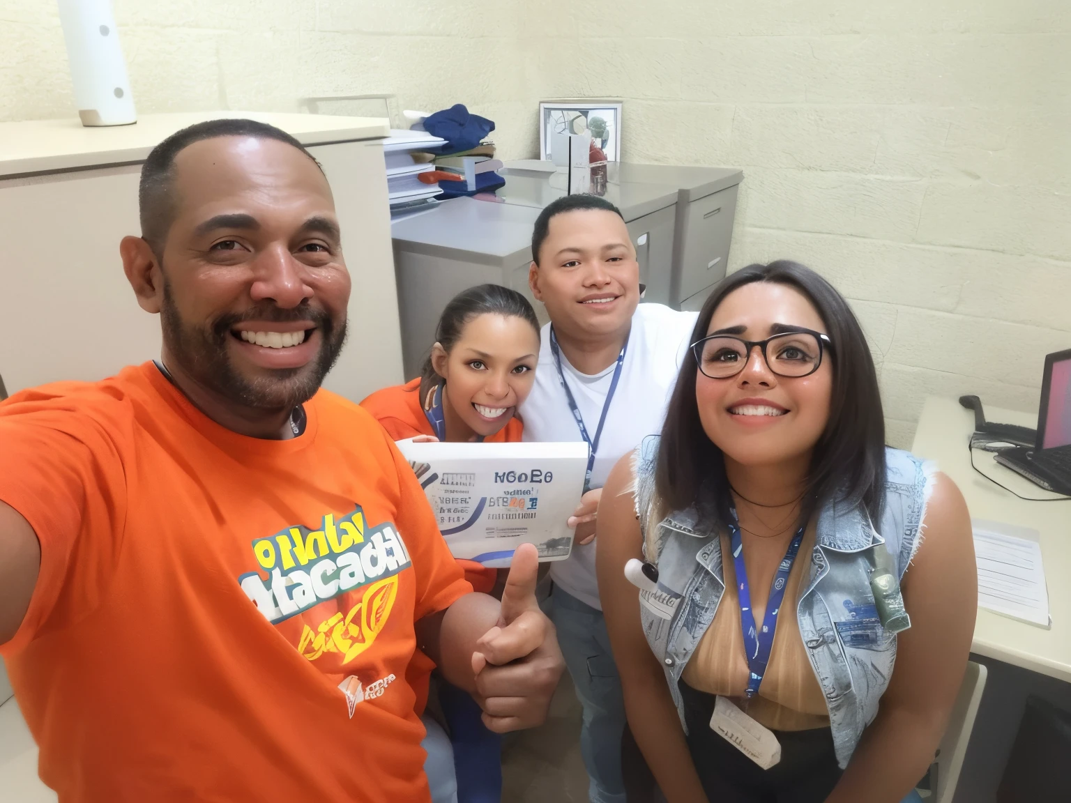 smiling people posing for a photo in an office with a computer, foto de grupo, facebook post, caneca : :, foto do perfil, belos arredores, imagem do avatar, Tiro OTS, Postagem no Reddit, Foto tirada em 2018, Health supporter, post viral, not cropped, imagem de perfil, foto de perfil, last photo, Features of Samoan, Directed by: Herbert MacNair