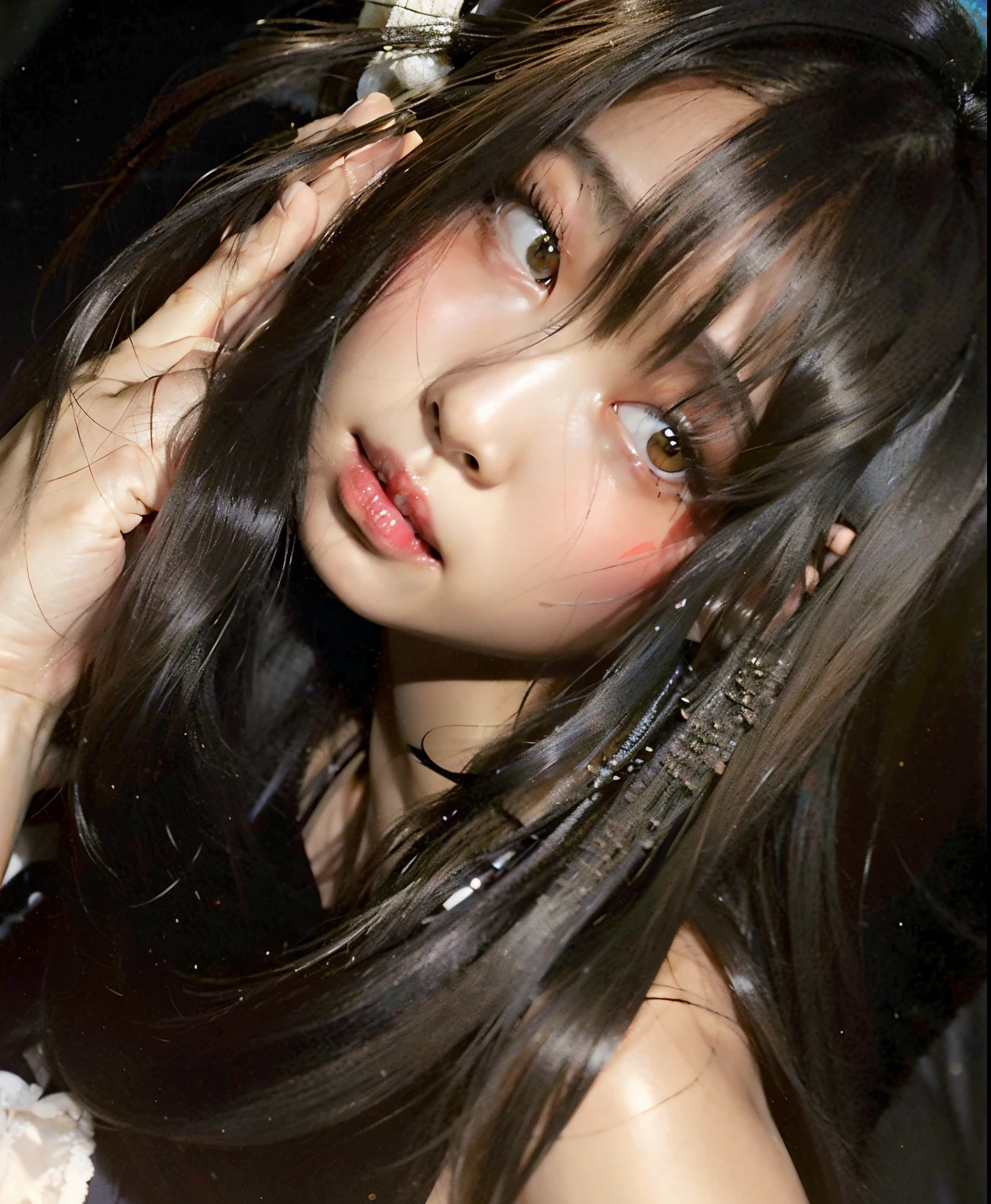 there is a woman with long hair posing for a photo, Chiho, preto hime corte cabelo, Shikami, O corte Hime, Yoshitomo Nara, Sui Ishida com cabelo preto, Ela tem cabelo preto com franja, 18 anos, chan sakimi, com franja, Shiori Teshirogi