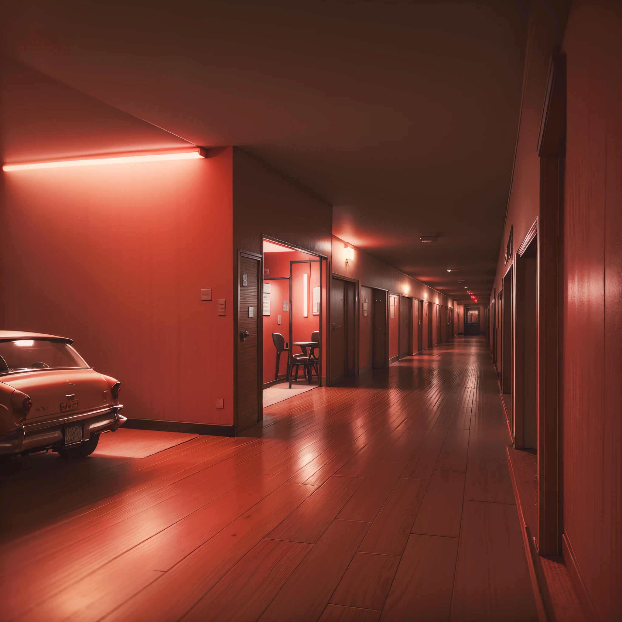 motel corridor, midnight, red light --auto --s2