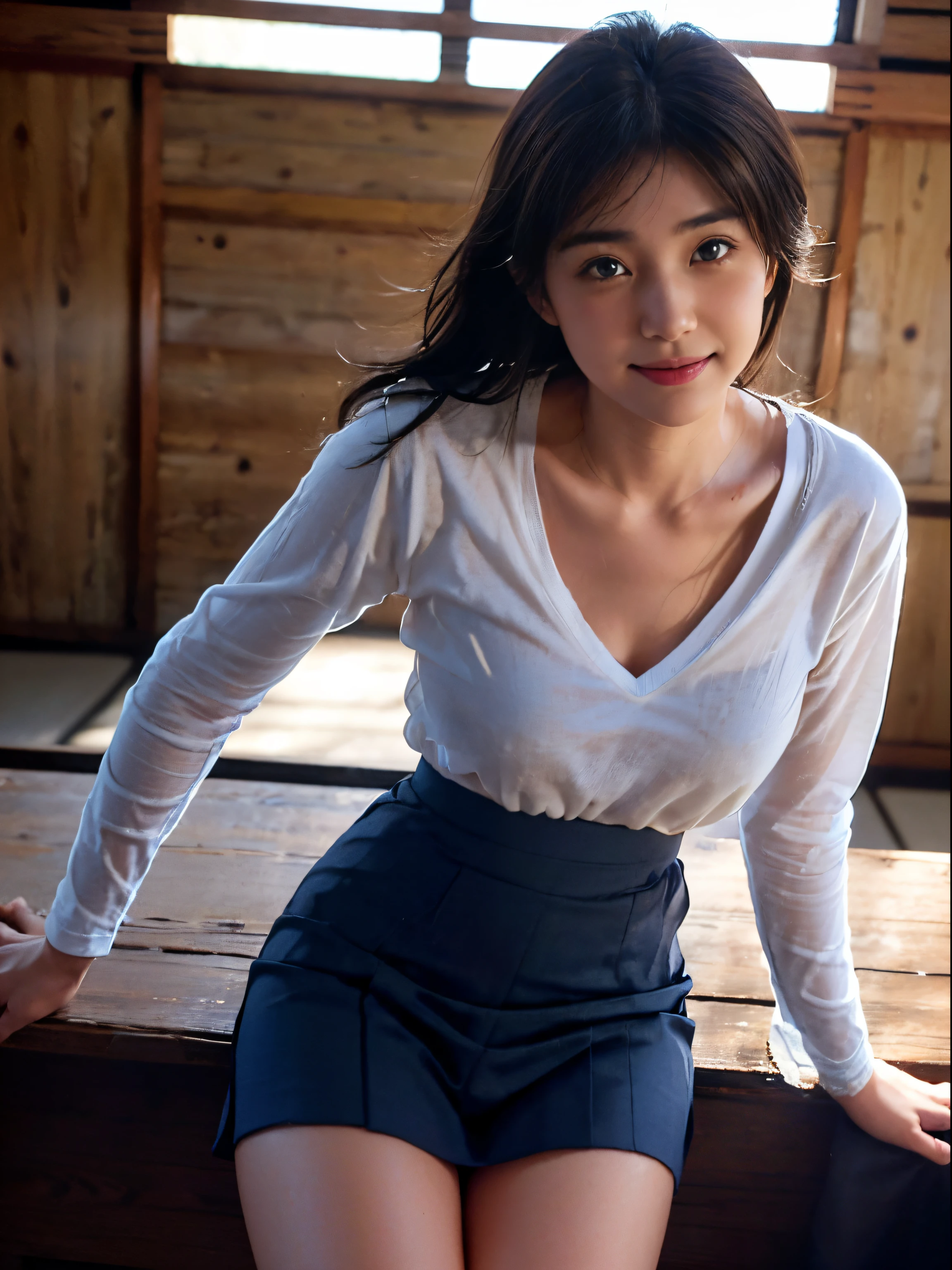 (8k, RAW photo, best quality, perfect anatomy, masterpiece:1.2), (realistic, photo-realistic:1.4), (extremely detailed 8k wallpaper), sharp focus, professional lighting, depth of field, cinematic lighting, 25 years old Beautiful and cute japanese actress, smile, wearing a traditional Japanese kimono, Crouching Open the foot in under hair、Urinating、