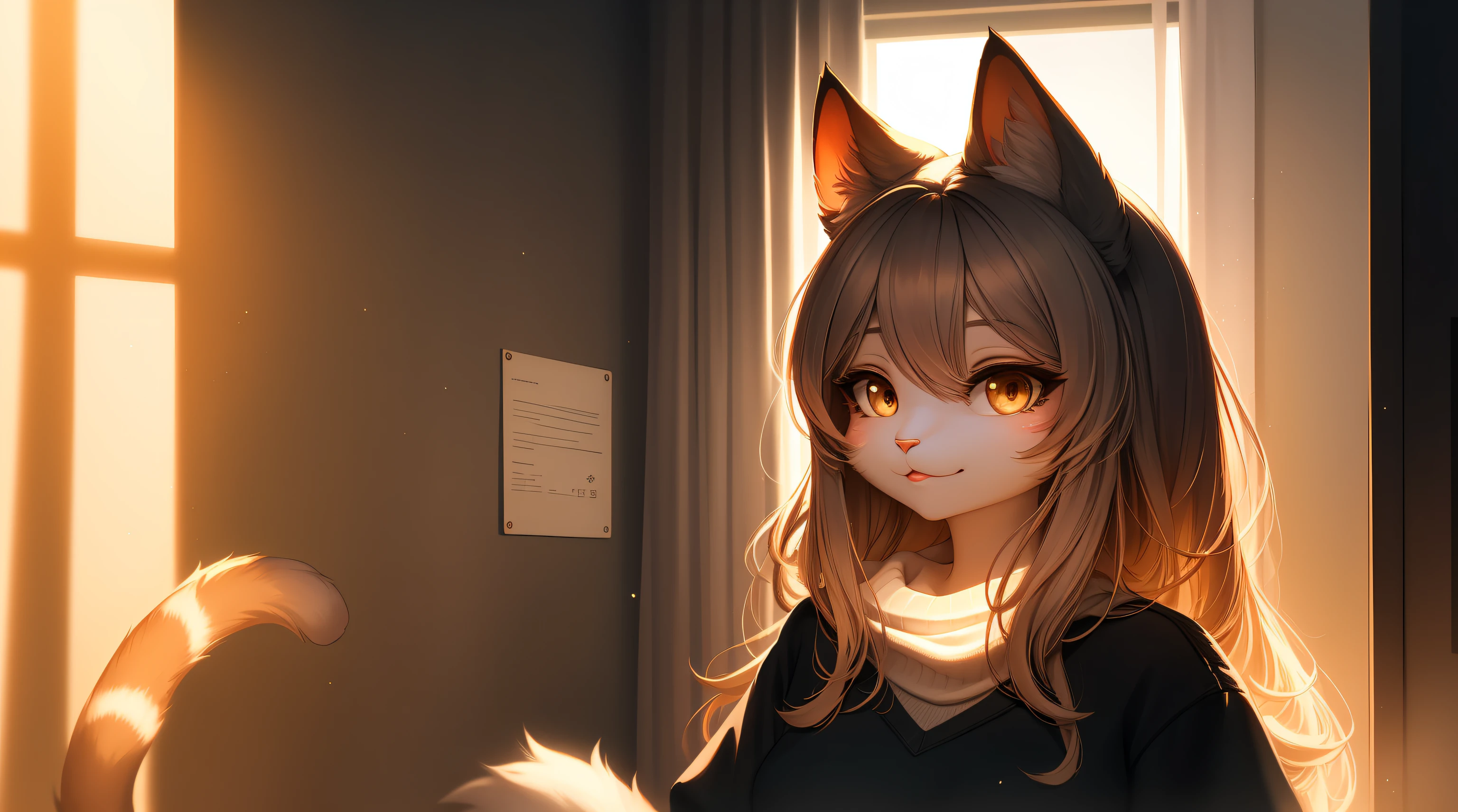 cat hair casual wear. Anthropomorphic cat girl#39;boyish face, exquisite lighting and shadows, Good ambient light, ultra detailed fur、Volumetric lights are very detailed,Finest quality furry art