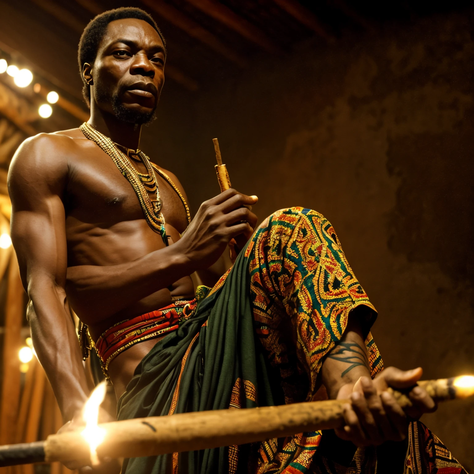 Image of FELA ANIKULAPO KUTI with a joint in hand at the Kalakuta Shrine