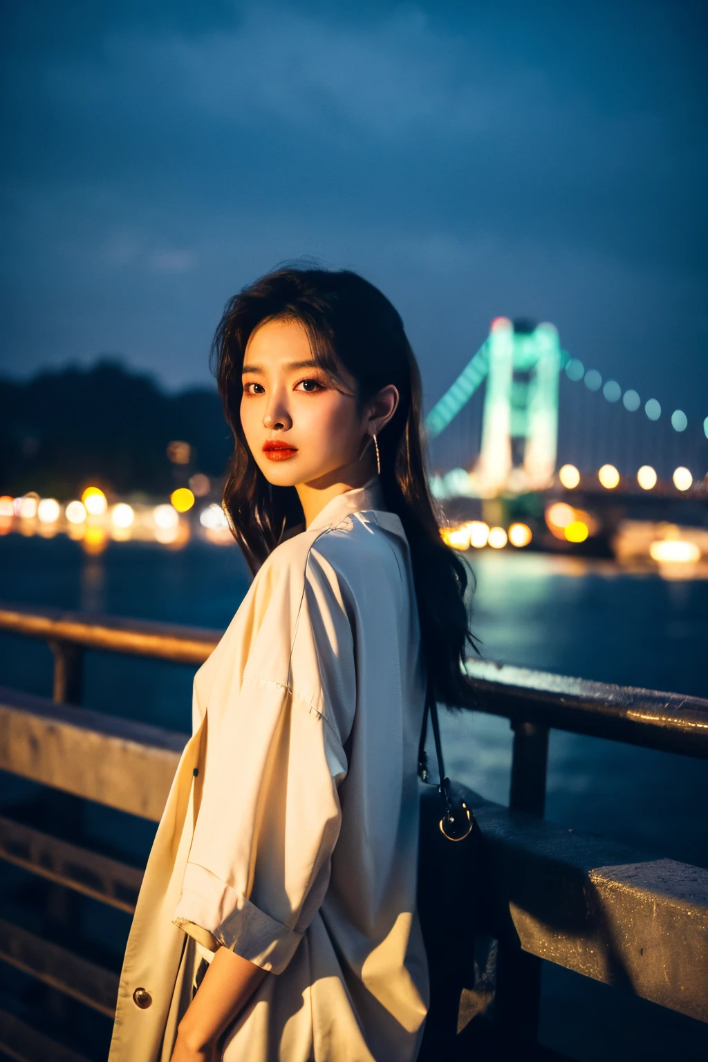 ((best quality)), ((masterpiece)), (Cinematic Aesthetic:1.4) Photo of a beautiful korean fashion model bokeh city night