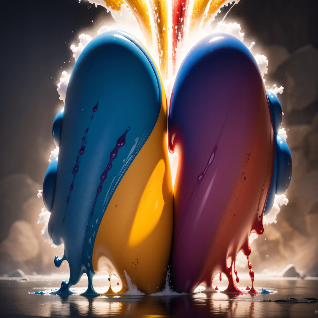Three primary color dyes are mixed with each other to form liquids of various colors，splash，blasts，Dynamic photography，light reflections，dynamic，Complicated details，light and shadow effect，advertisement photography
