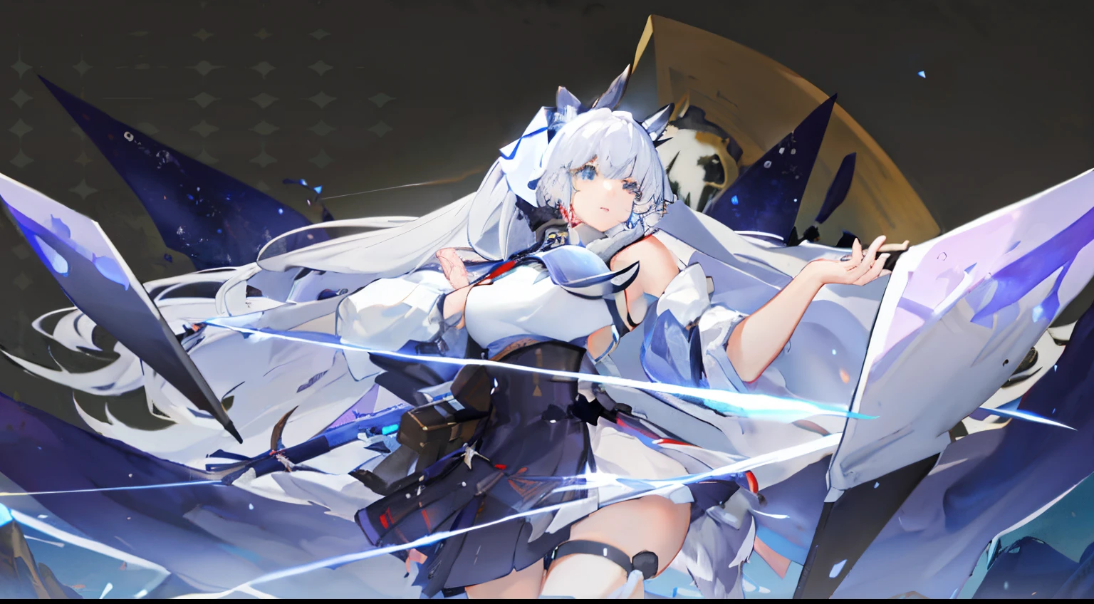 anime girl with white hair and blue eyes holding a sword, ayaka genshin impact, from arknights, keqing from genshin impact, white haired deity, from girls frontline, azur lane style, white cat girl, ayaka game genshin impact, white - haired fox, holo  a wolf girl, holo if a wolf girl