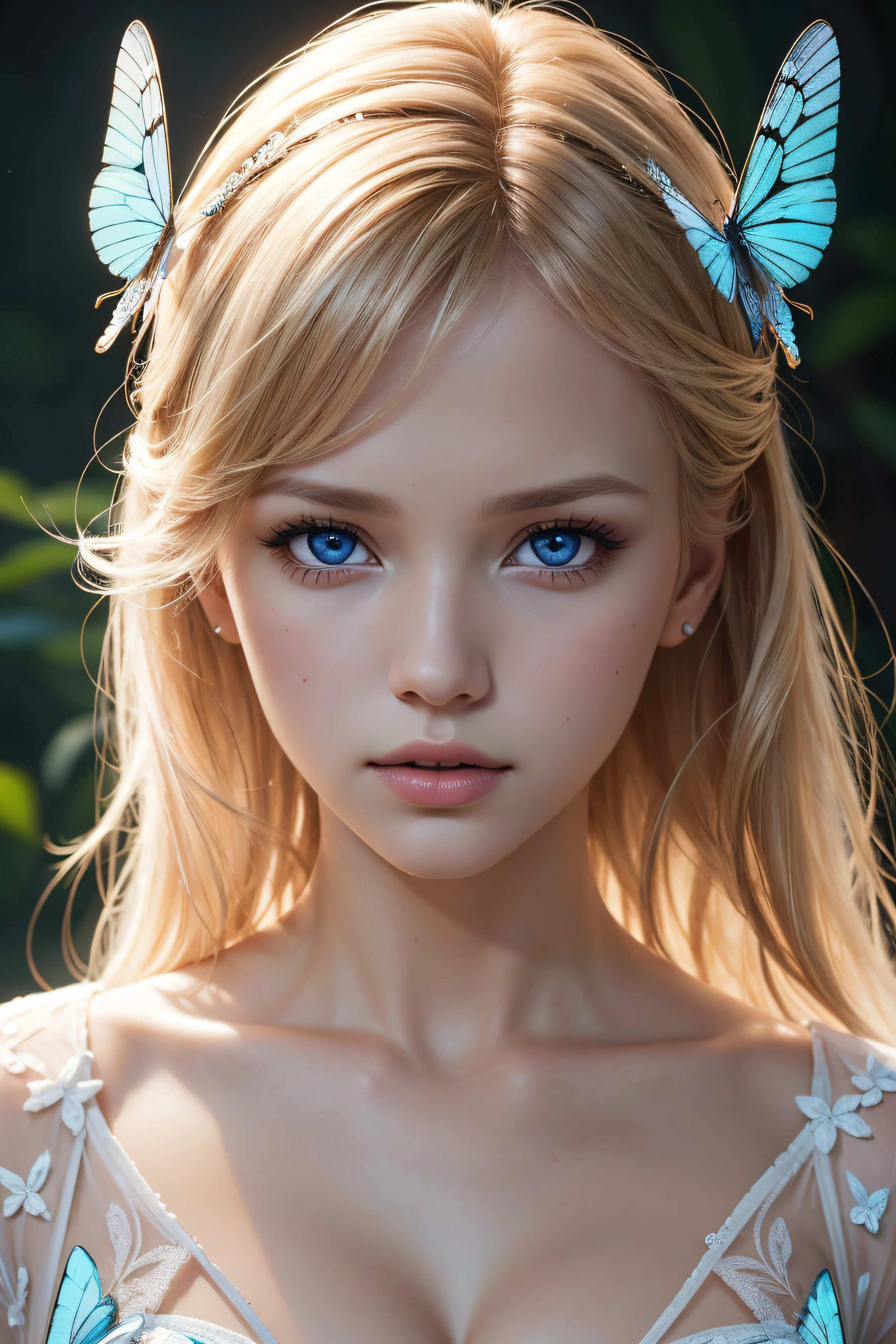 Gracie Dzienny, wearing butterfly sexy clothes. professionally retouched, soft lighting, realistic, smooth face, perfect eyes, sharp focus on eyes, 8 k, high definition, insanely detailed, intricate, elegant. in a natural background.