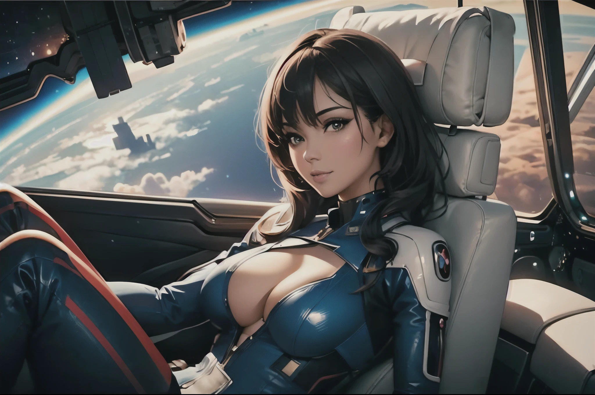 a close up of a woman in a car with a view of the earth, portrait anime space cadet girl, artgerm jsc, wojtek fus, extremely detailed artgerm, seductive anime girl, beautiful alluring anime woman, alena aenami and artgerm, perfect android girl, anime wallpaper 4k, detailed digital anime art, anime wallpaper 4 k