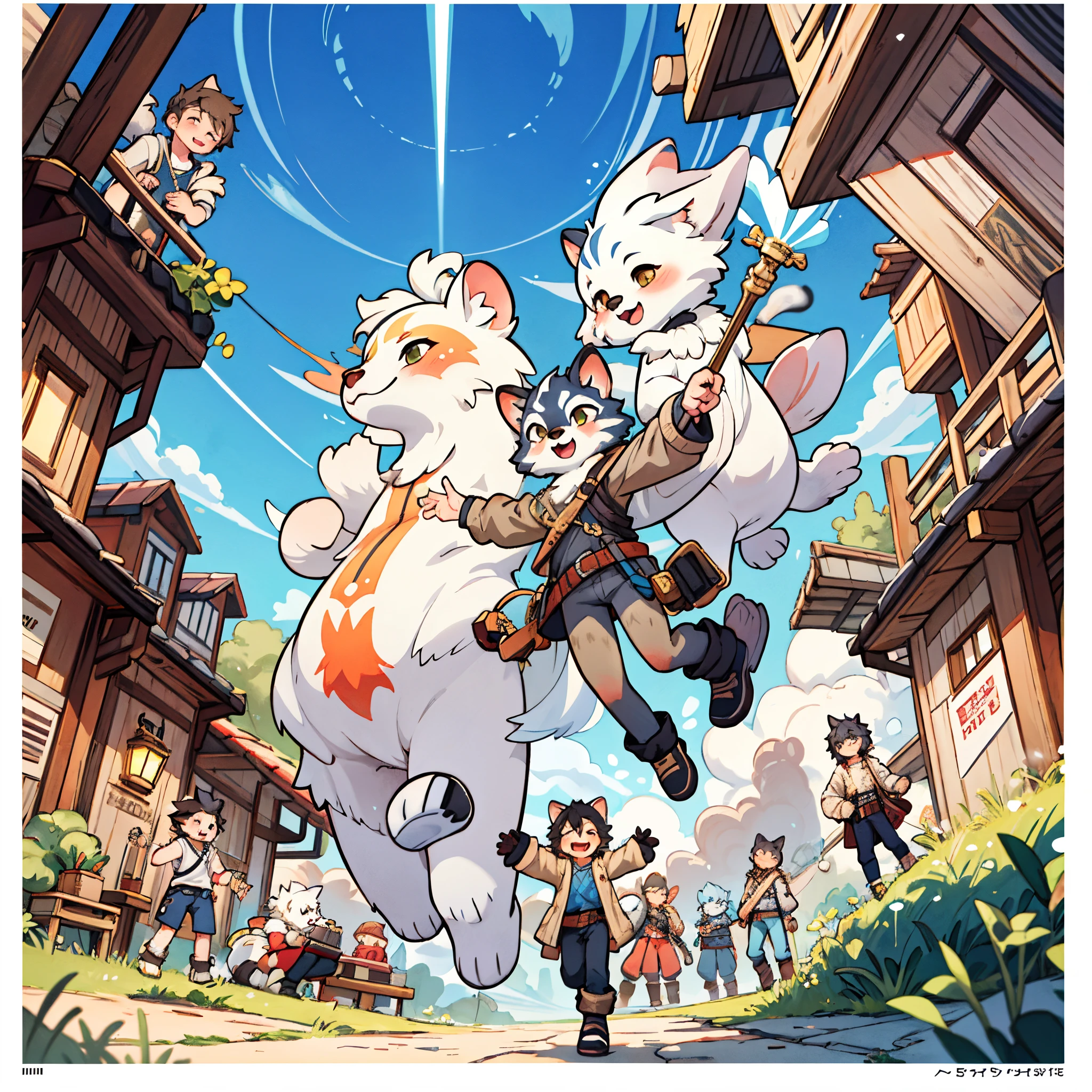 cover_page, highres, top quality, best quality, paid reward available, High-quality illustrations, unparalleled masterpiece, perfect artwork, absurdres, super high resolution, detailed background, Steam punk, Beautiful World Heritage, 6+boys, 6+girls, Happy, joyful(Photos of solo travelers)(kemono, furry anthro)cinematic lighting, dynamic angle,