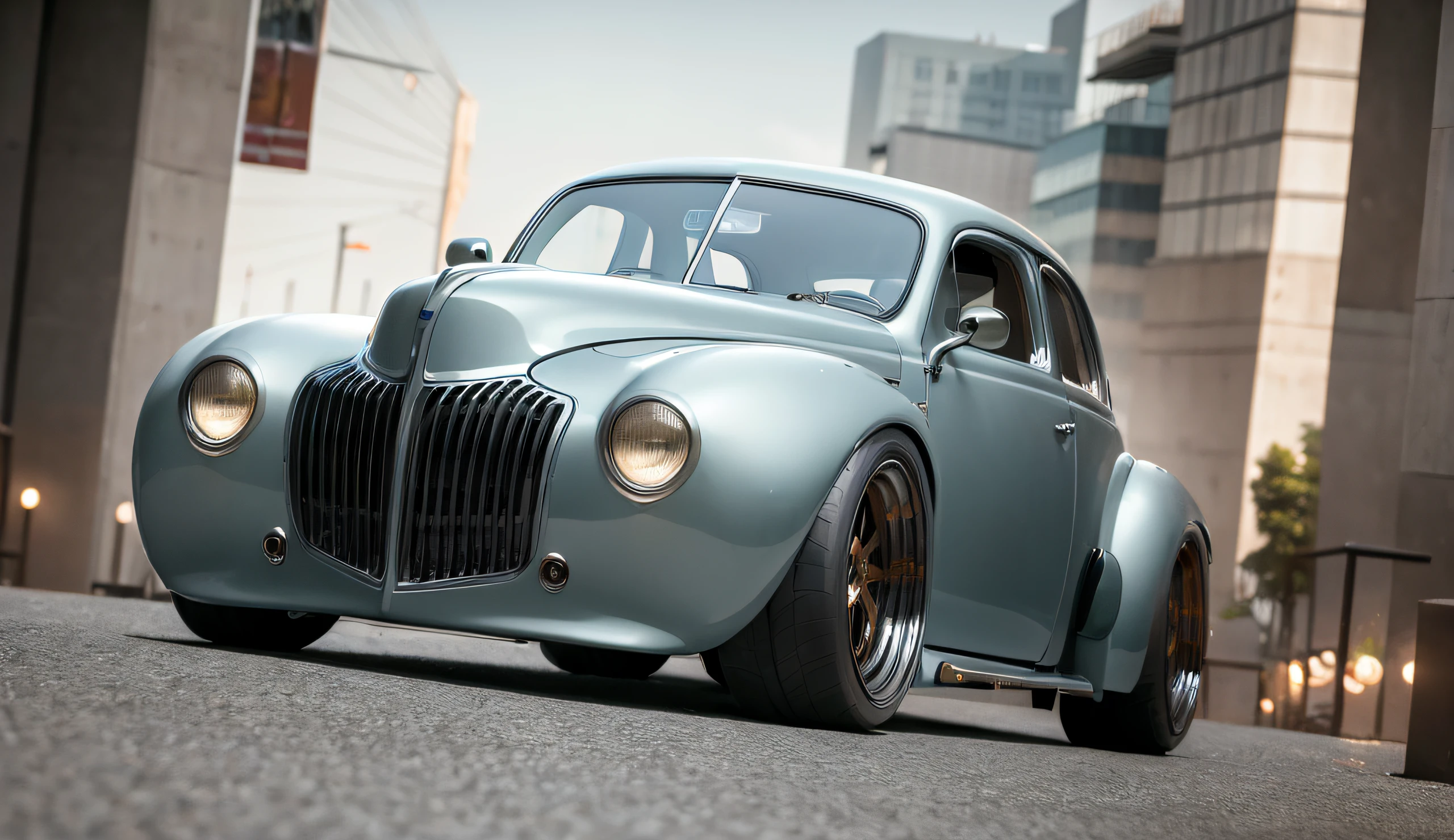 ((masterpiece,best quality)),ultra-detailed, 4k, highres, 1940s, cinematic, widebody race car, vehicle focus, city, asphalt