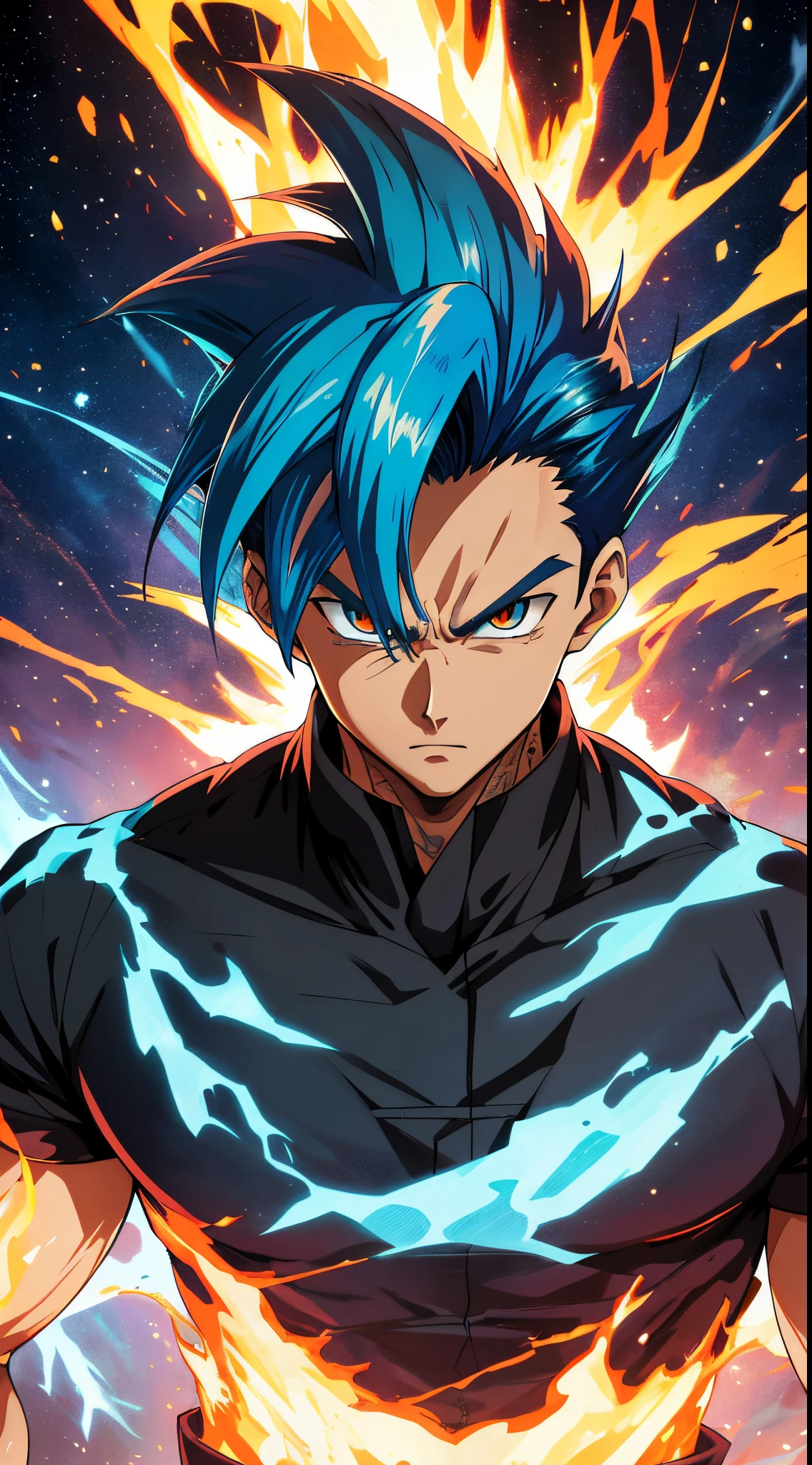 Get ready for a visual feast with Gohan, brilliant blue hair and tattoos, a creature with a handsome face and piercing golden eyes. In his transformed state, he radiates extreme instinct and power, creating an epic anime about this man of energy. See how he manipulates fire and lava in stunning anime artwork that will blow your mind. This concept art is straight from the Bleach Universe, with manga-style 8k wallpapers that will transport you to another dimension. Get ready to be amazed by this detailed piece of digital anime art, showcasing the ultimate combination of style and power.