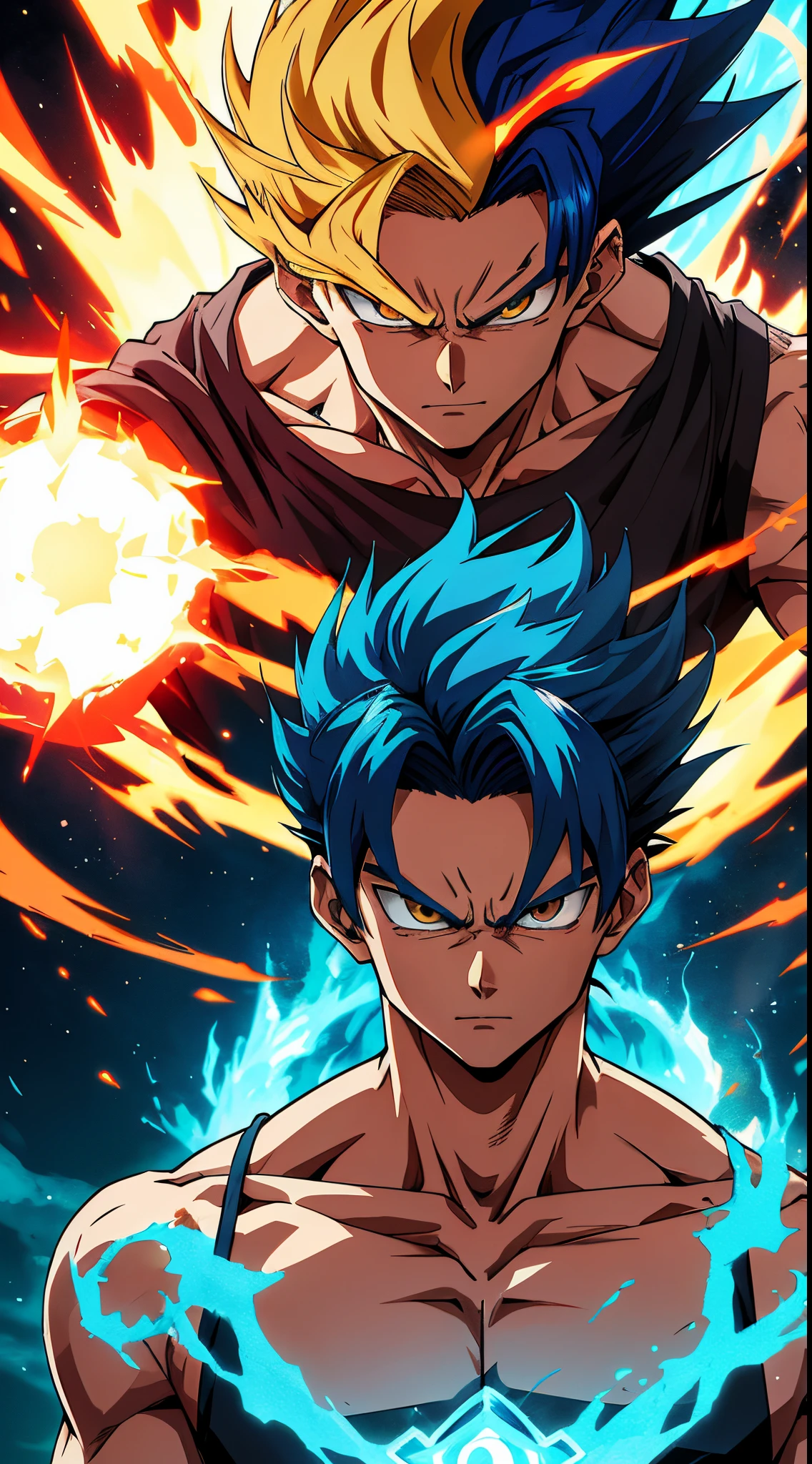 Get ready for a visual feast with Gohan having a handsome face and piercing red eyes, glowing blue hair and tattoo, well-proportioned character portraits and landscapes, and a perfect body. In his transformed state, he radiates extreme instinct and power, creating an epic anime about this man of energy. fire and lava in stunning anime artwork that will leave you in awe. This concept art is straight from the Universe, with manga-style 8k wallpapers that will transport you to another dimension. Get ready to be amazed by this detailed piece of digital anime art, showcasing the ultimate combination of style and power.