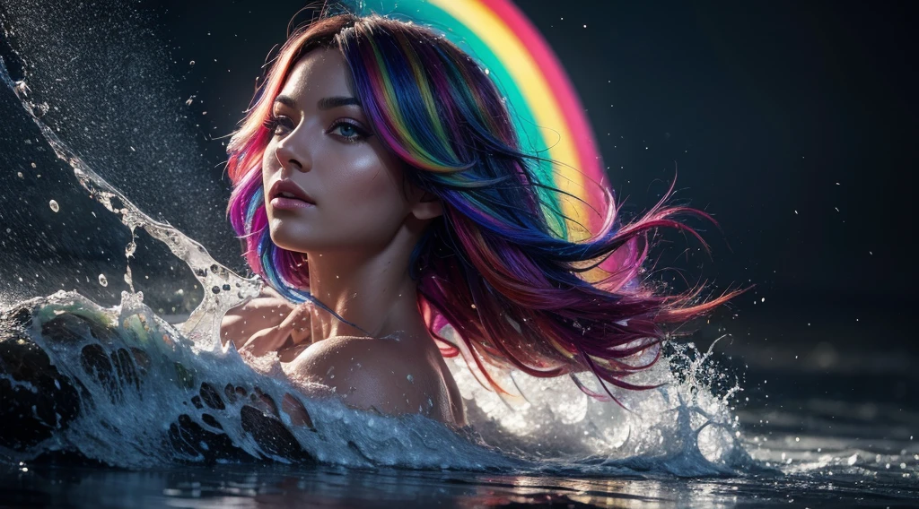 jesus christ (rainbow hair liquid paint:) made of painting and defies gravity, thick flow, (paint splashes:), liquid state, incredibly beautiful, masterpiece, detailed background, high quality model, ethereal background, abstract beauty, explosive volumetric, oil painting, heavy brushstrokes, romantic lighting, sub-surface scattering, 135 mm lens, f1.8, brightness, 8k, high resolution, dreamy, ray tracing, hdr, divine rays, very high quality 4k.