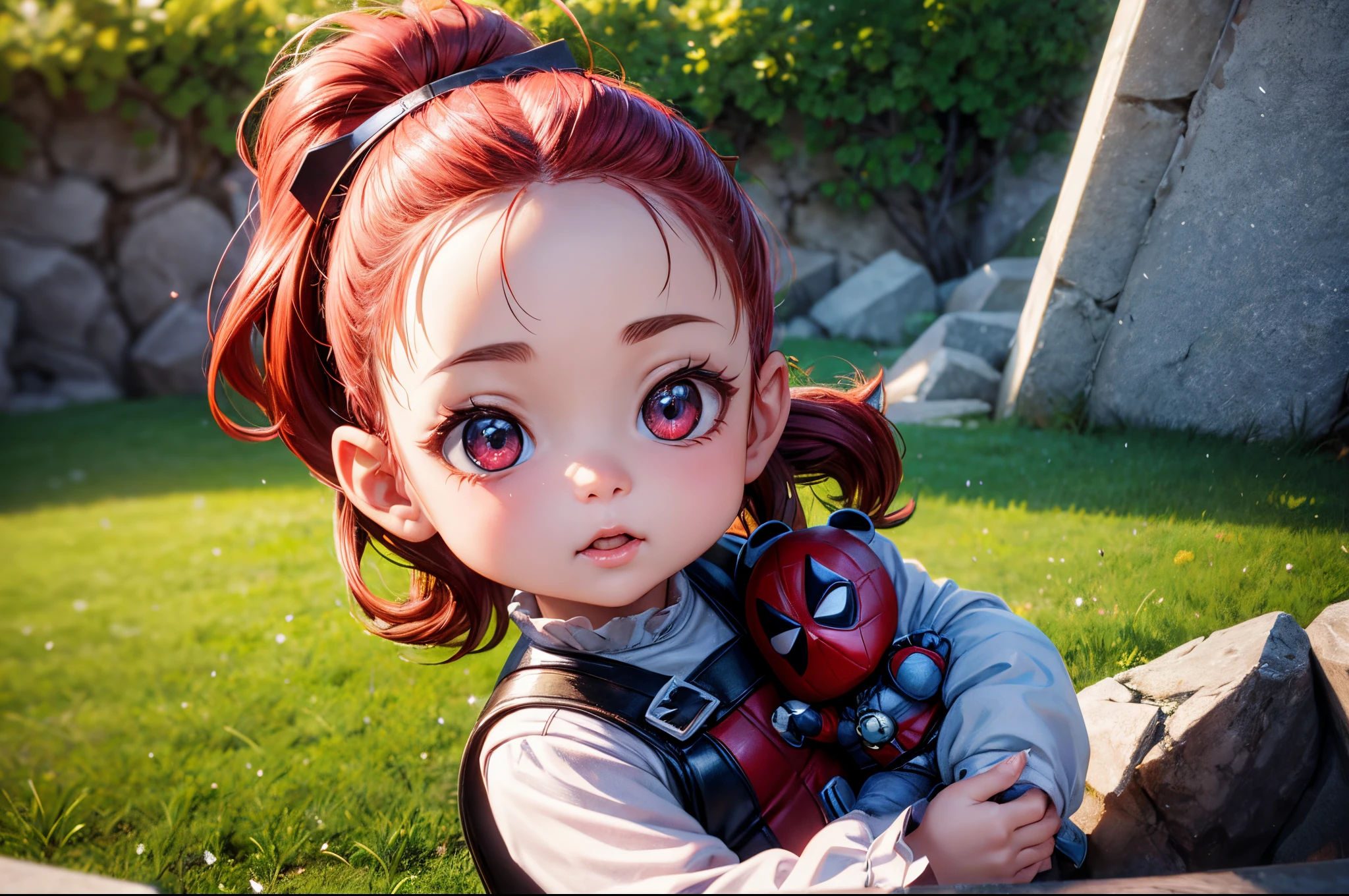 A cute adorable chibi Marvel character Deadpool on the style of Artgem, highly detailed, ultra detailed, intense colors, dazzling, octane render, unreal engine, 8k, 3d render, realistic