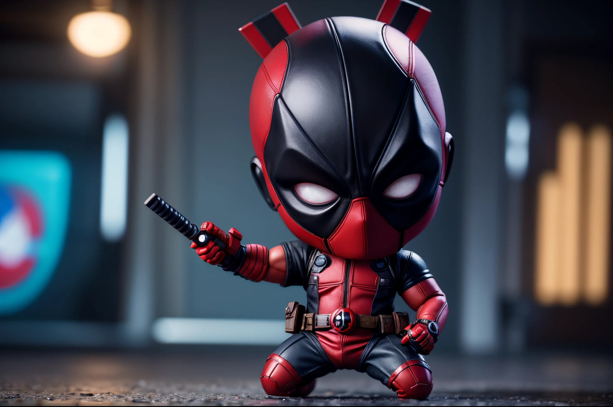 A cute adorable baby chibi Marvel character Deadpool on the style of Artgem, highly detailed, ultra detailed, intense colors, dazzling, octane render, unreal engine, 8k, 3d render, realistic