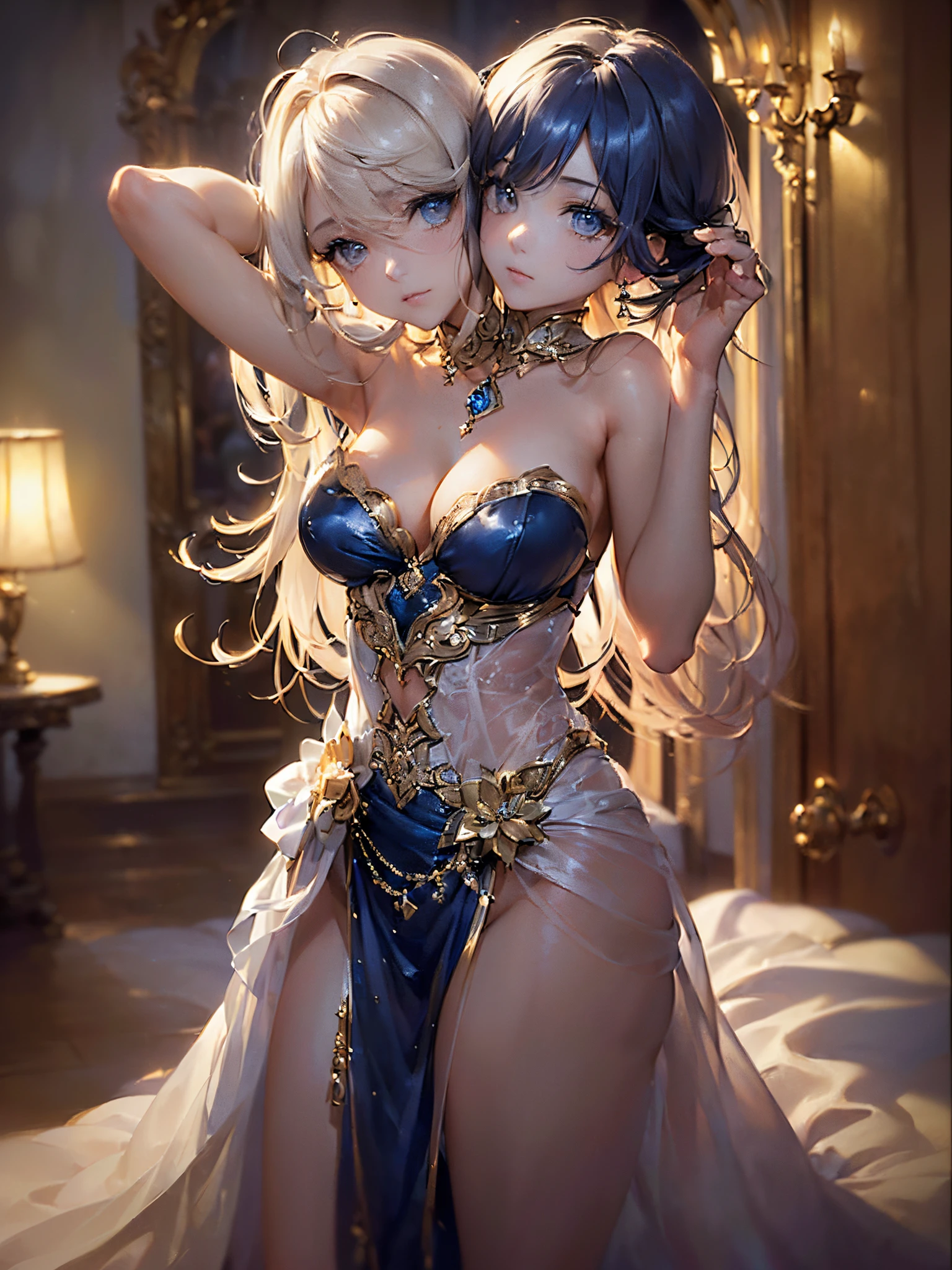 ((obra maestra+La mejor calidad+High resolution),(dreamy atmosphere+Soft lighting),(1 character),(Mysterious expression+Poses elegantes),(cabello suelto+ojos brillanteagic costume+detalles delicados)). (2heads:1.5)