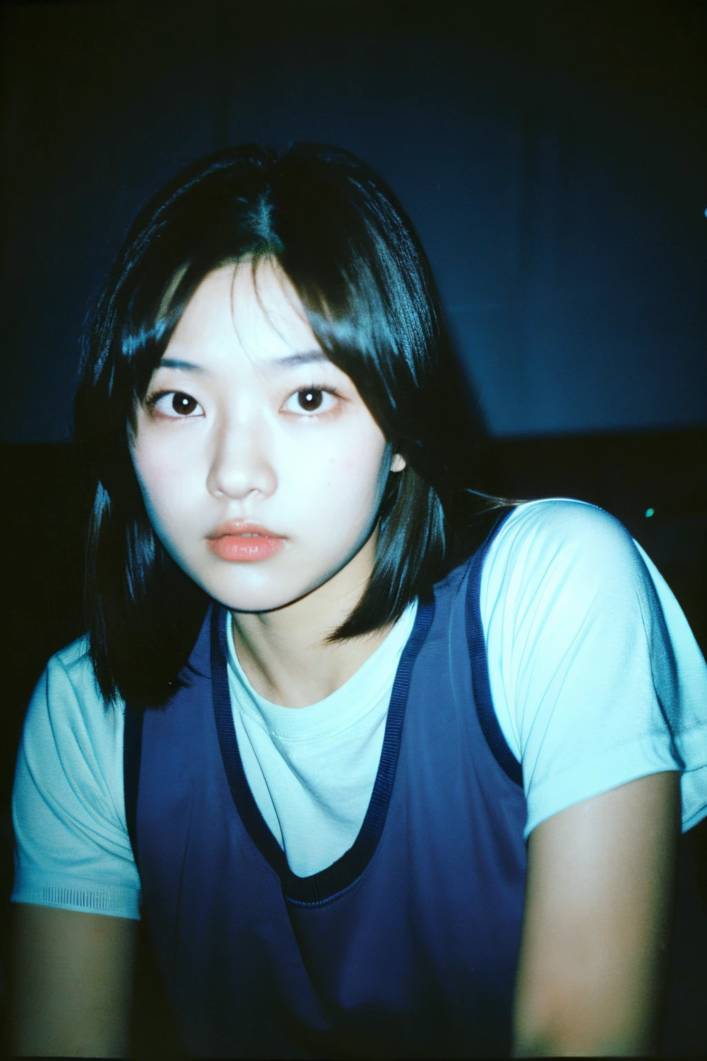 ((best quality)), ((masterpiece)), (detailed), perfect face
Asian, perfect face, found footage, retro, 90's, old photo, photo noise, old photo, retro, Korean, masterpiece, raw photo, film photo, old, noisy photo, in front of camera, flashlight on the girl, casual photo