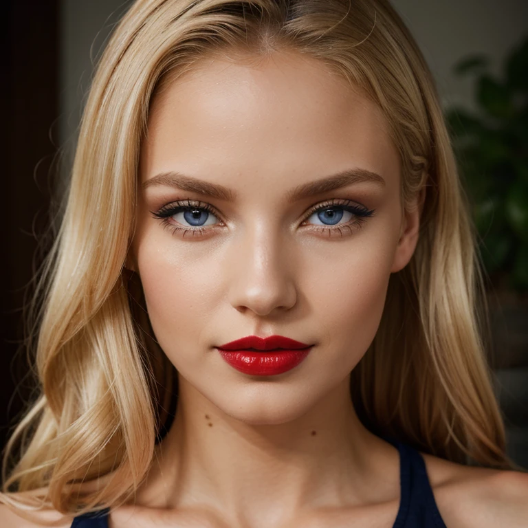 Fit blonde, perfect body, AIbeka, cherry red lipstick, 64k, makeup, full body, top-quality, hightquality, Extreme Detail Photography, Eye for extreme detail, masterpiece, extreme face details, 16k, 8k, 4K, HD, UHD, a beautiful woman, posing for a picture, looking aroused, casual, red lips, depth of field, blonde Blue Eyes Aibeka, full body view, red cheeks