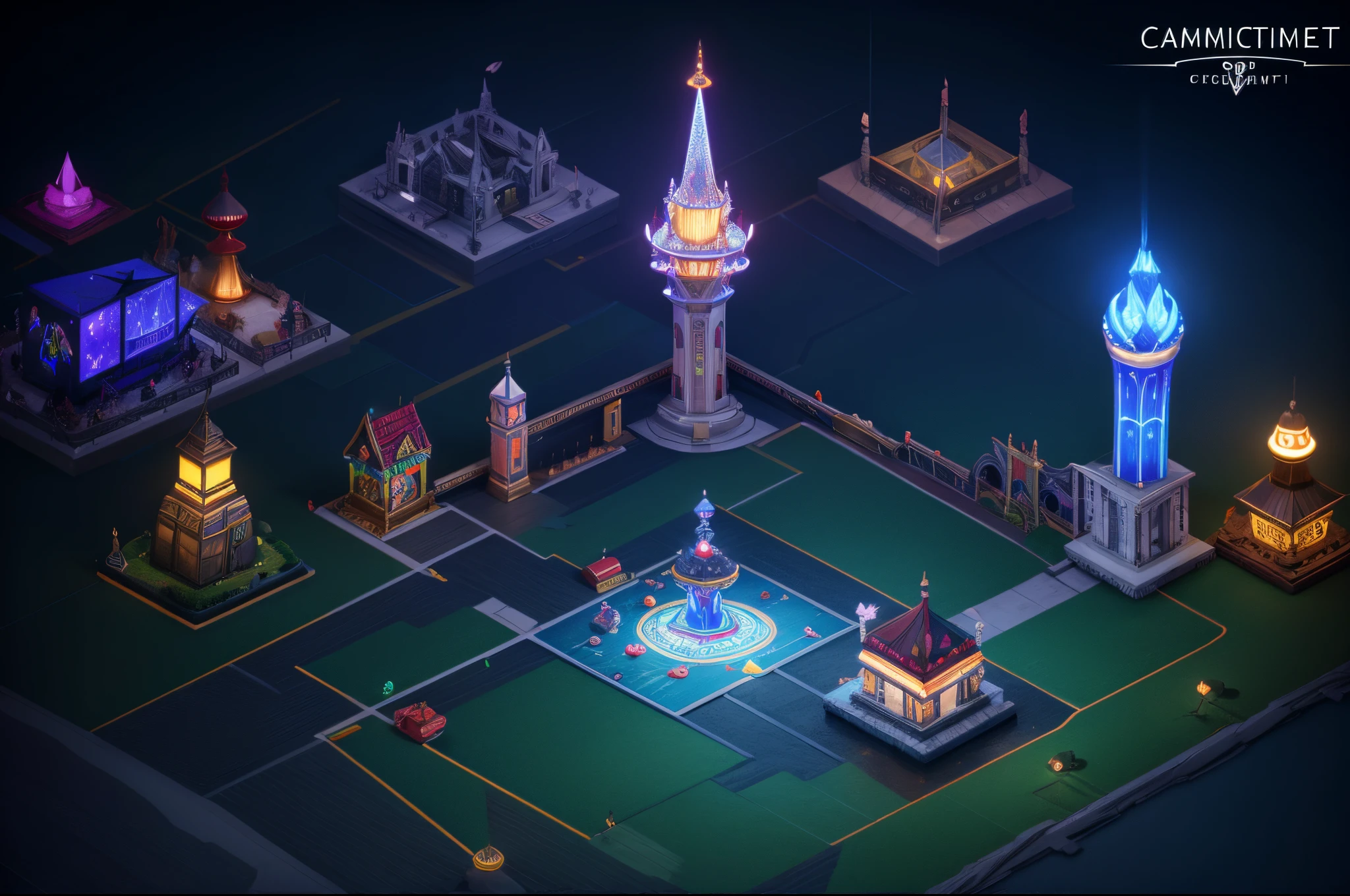 isometric carnival, RPG scene, unreal engine, dark background