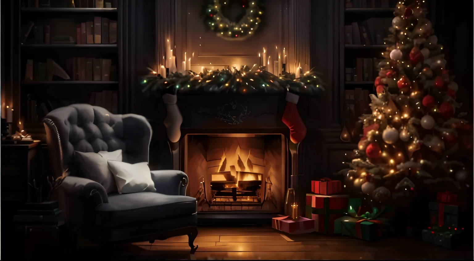 Christmas fireplace and Christmas tree